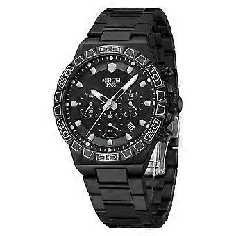 NIBOSI 2661 Stilfuld stål rem kvarts ur mænd lysende kalender armbåndsur