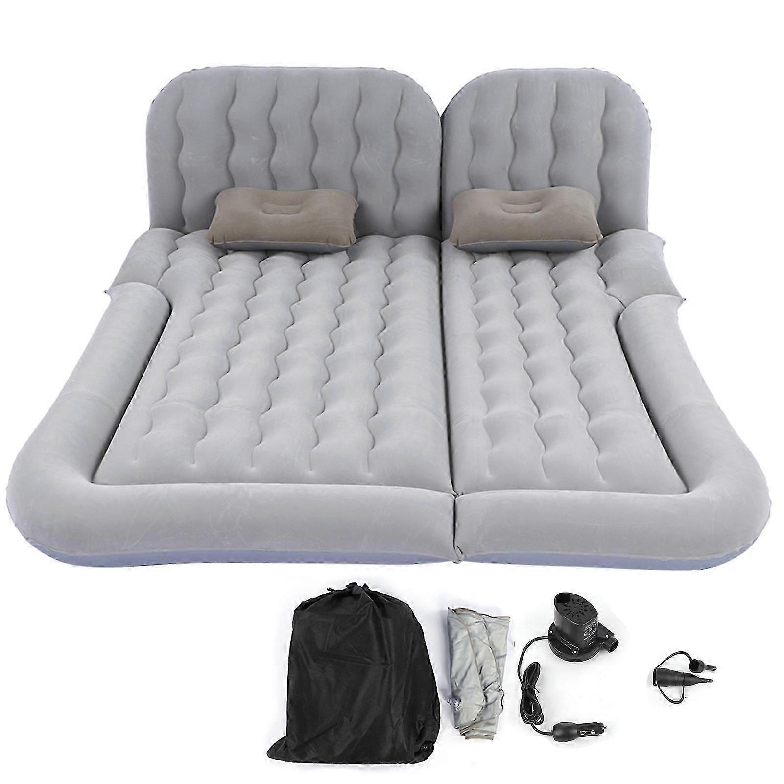2?In?1 Multifunction Inflatable Travel Mattress PVC Flocking Soft Sleeping Rest Cushion for Car SUVGray