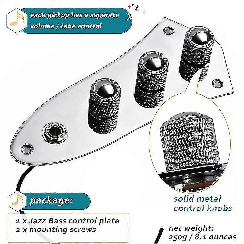 Laddad förkopplad kontrollplatta för Jazz / J basgitarr med Push-Pull Pot & Wiring Harness