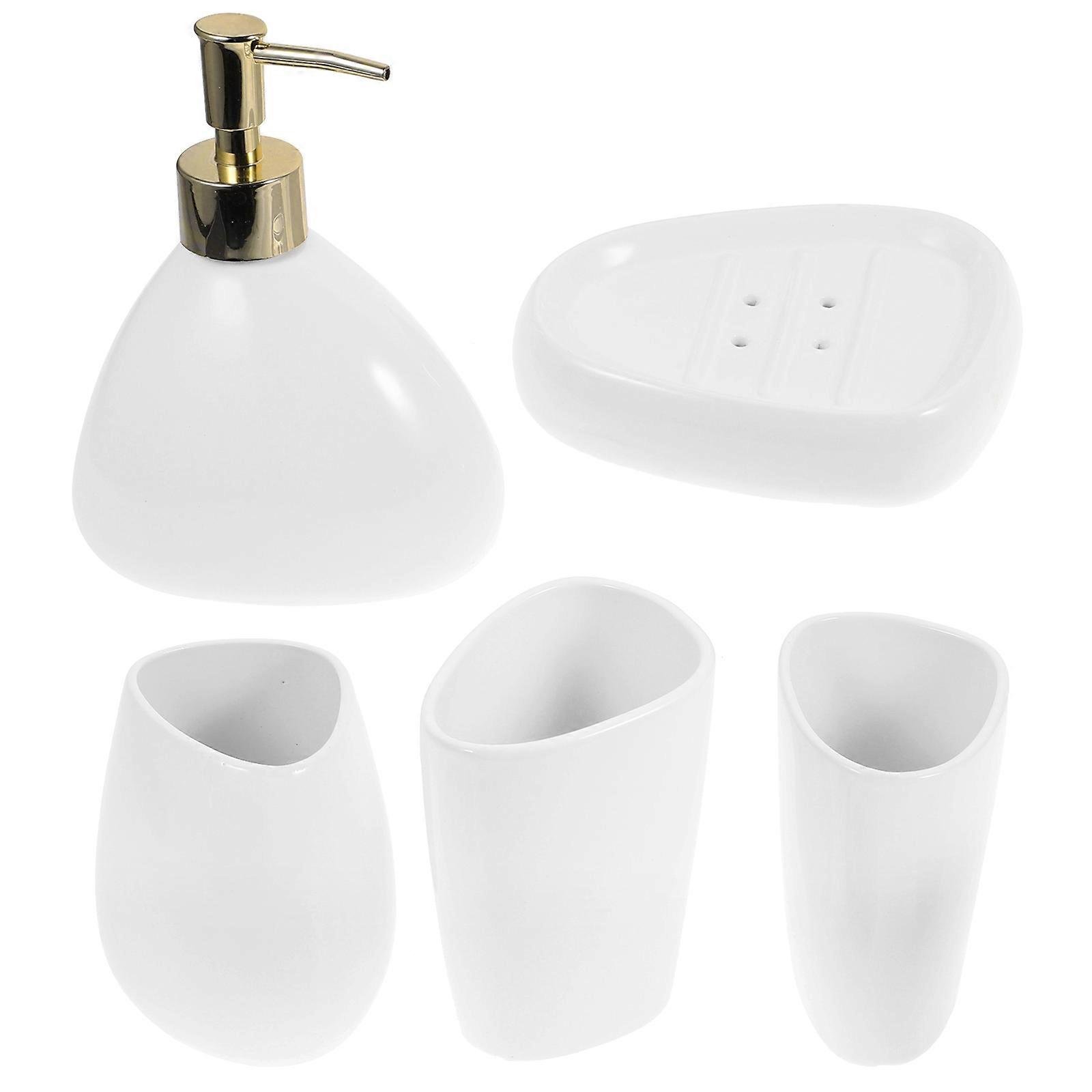 Bathroom Set Accessories Toothbrush Rack Soap Holder Toothbrush Cup Lotion Bottle White Simple Storage 1Set