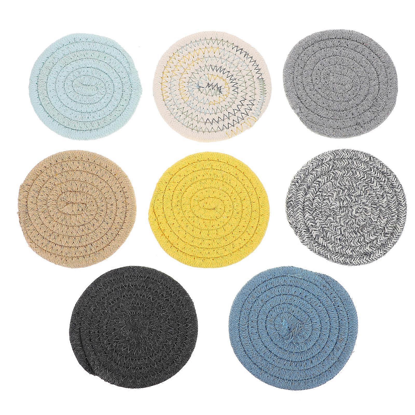 8pcs Braided Cotton Cup Coasters Heat Resistant Insulation Pads for Table Use, Assorted Colors