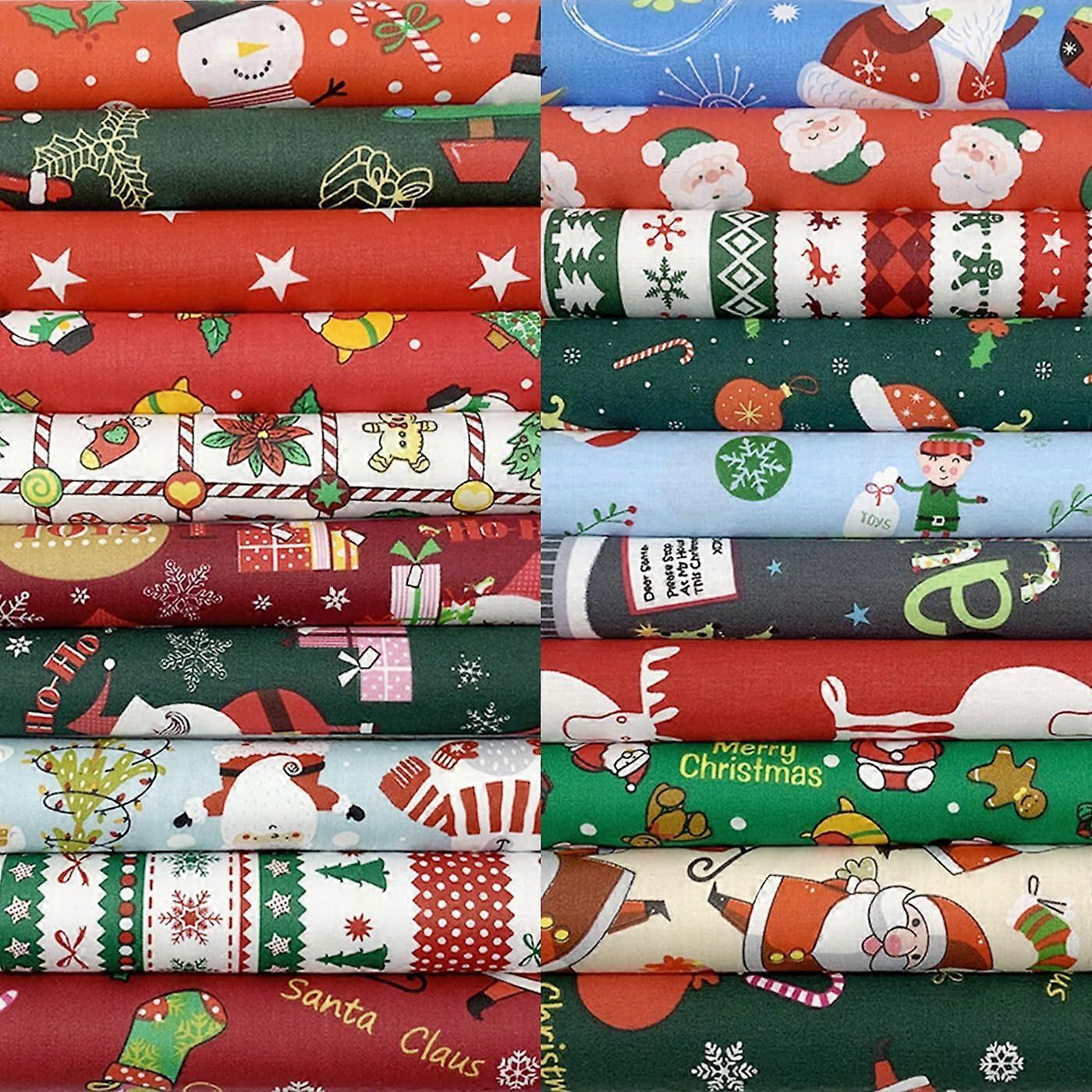 Pack of 20 Cotton Fabric Christmas 25x25cm, Patchwork Fabrics for Quilting, DIY Crafts (Christmas Colors)