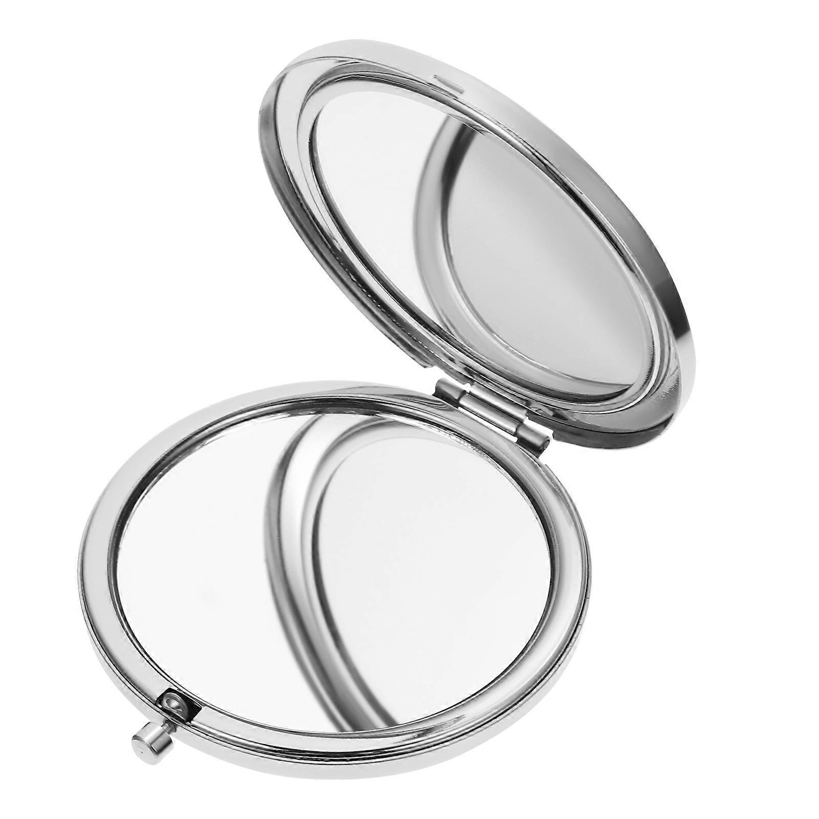 Miroir de poche portable double face réflexion argent 7.5x1cm 1Set