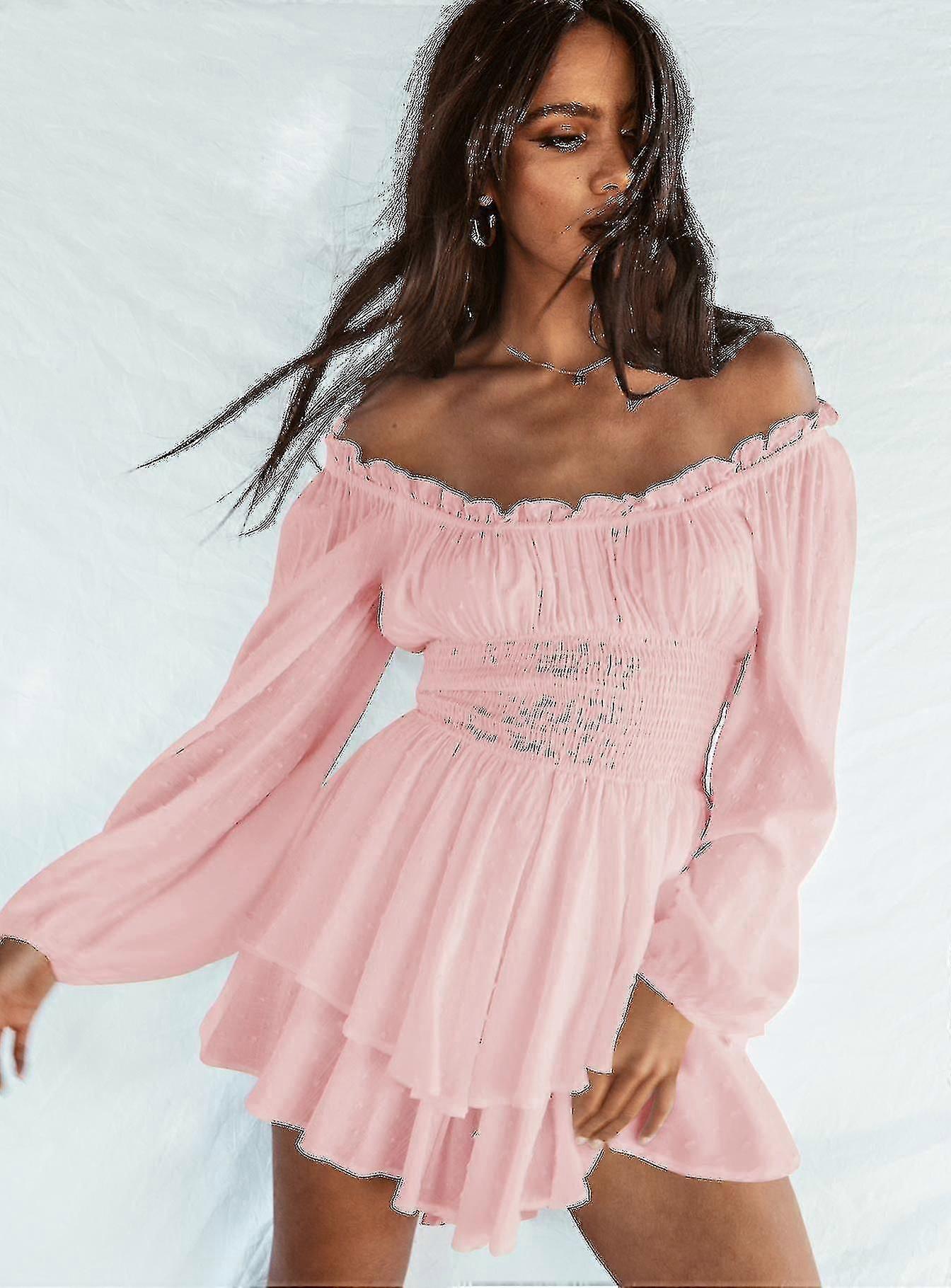 Femei Off umăr cu mânecă lungă Romper Pantaloni scurți Ruffle Jumpsuit Playsuit