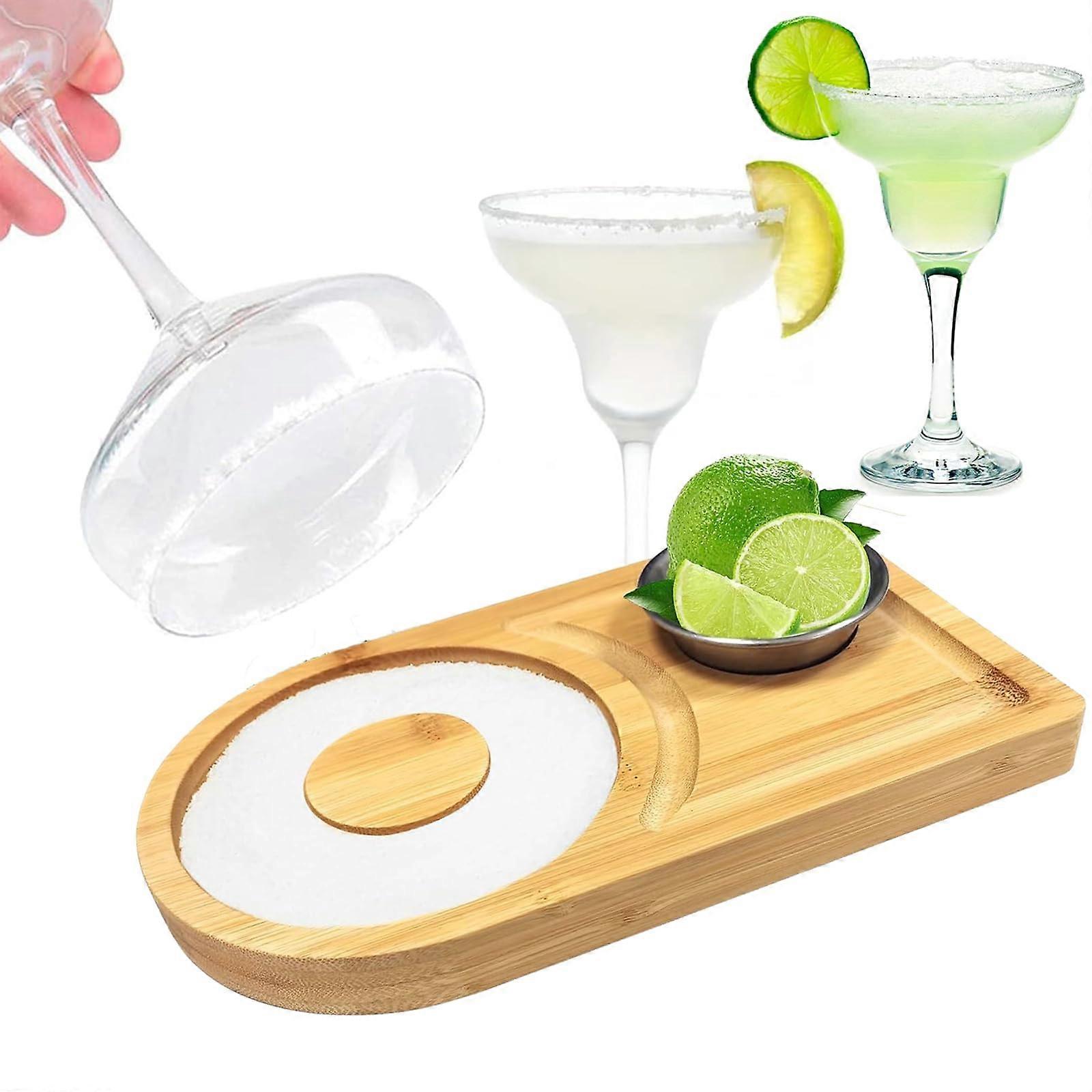 Margarita Salt Rimmer, Bamboo Salt and Sugar Rimmer with Spice Container for Cocktails and Margaritas, Bartender Tool