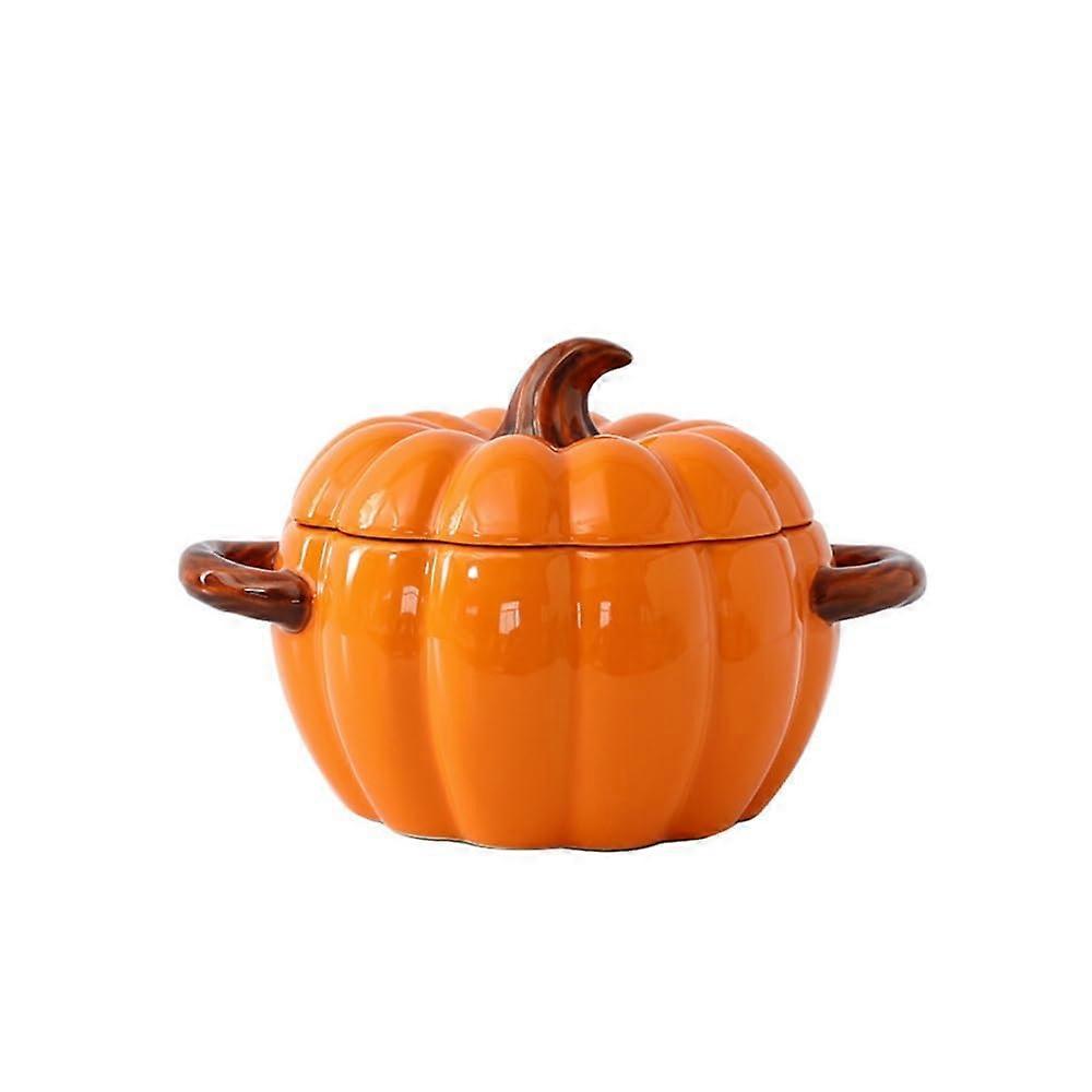 Pumpkin Soup Bowl 500ml Ceramic with Lid and Handle for Thanksgiving Halloween Party