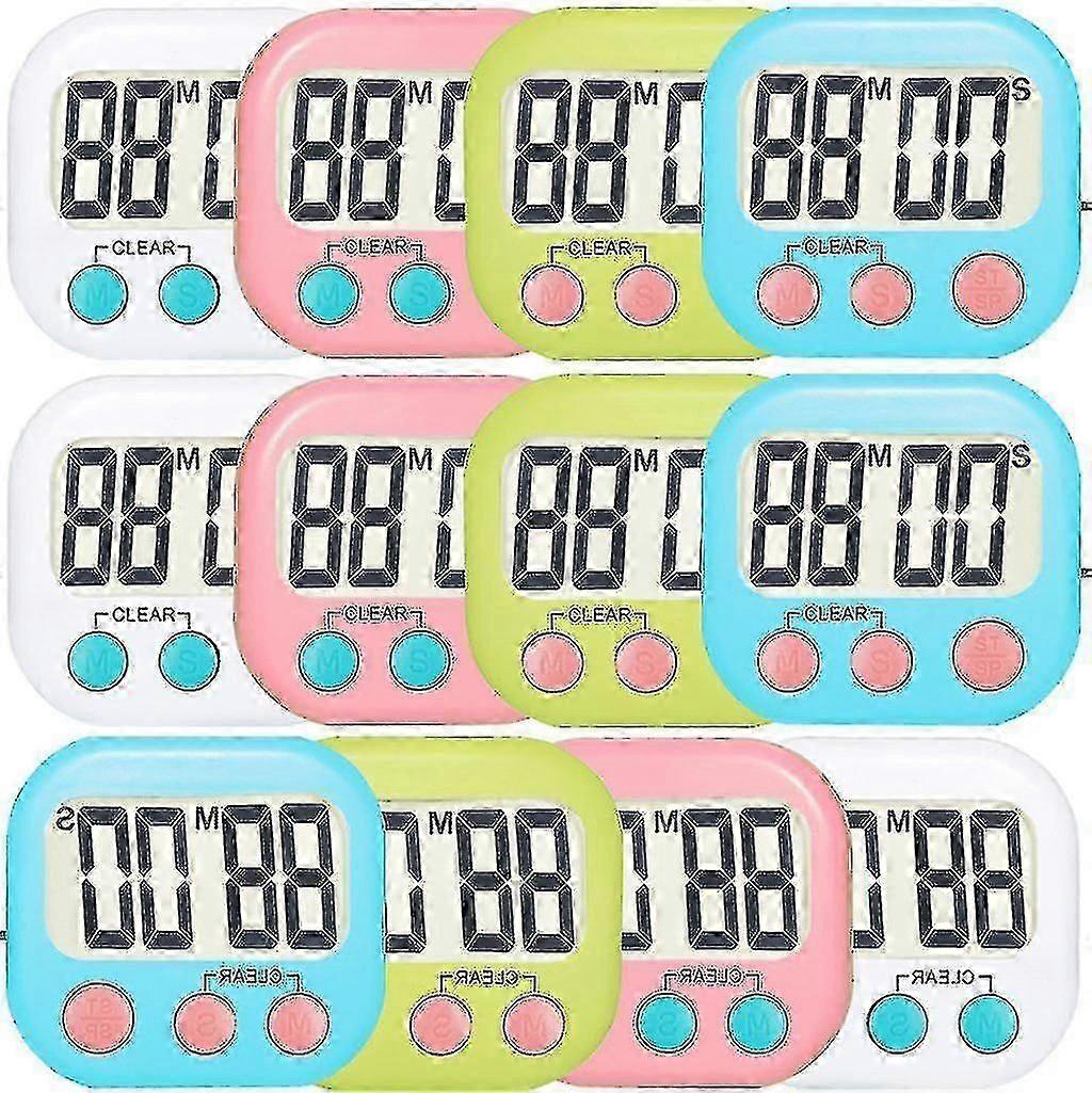 12-pack digital kökstimer stark magnetisk elektronisk nedräkningstimer timer, högt larm, liten storlek bästa gåva