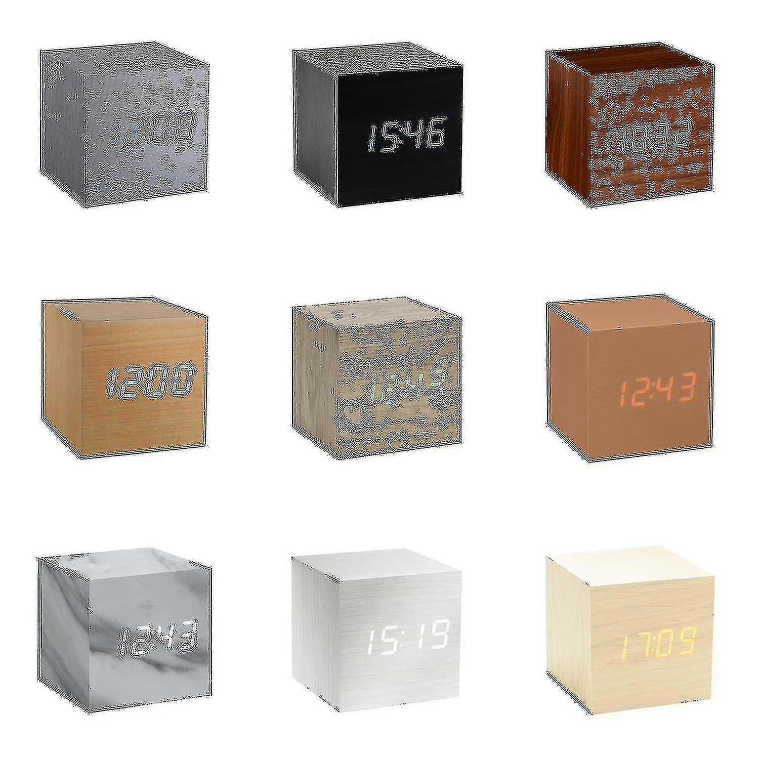 Cube LED Click Clock with Sound Activation (Time, Date & Temp) - White