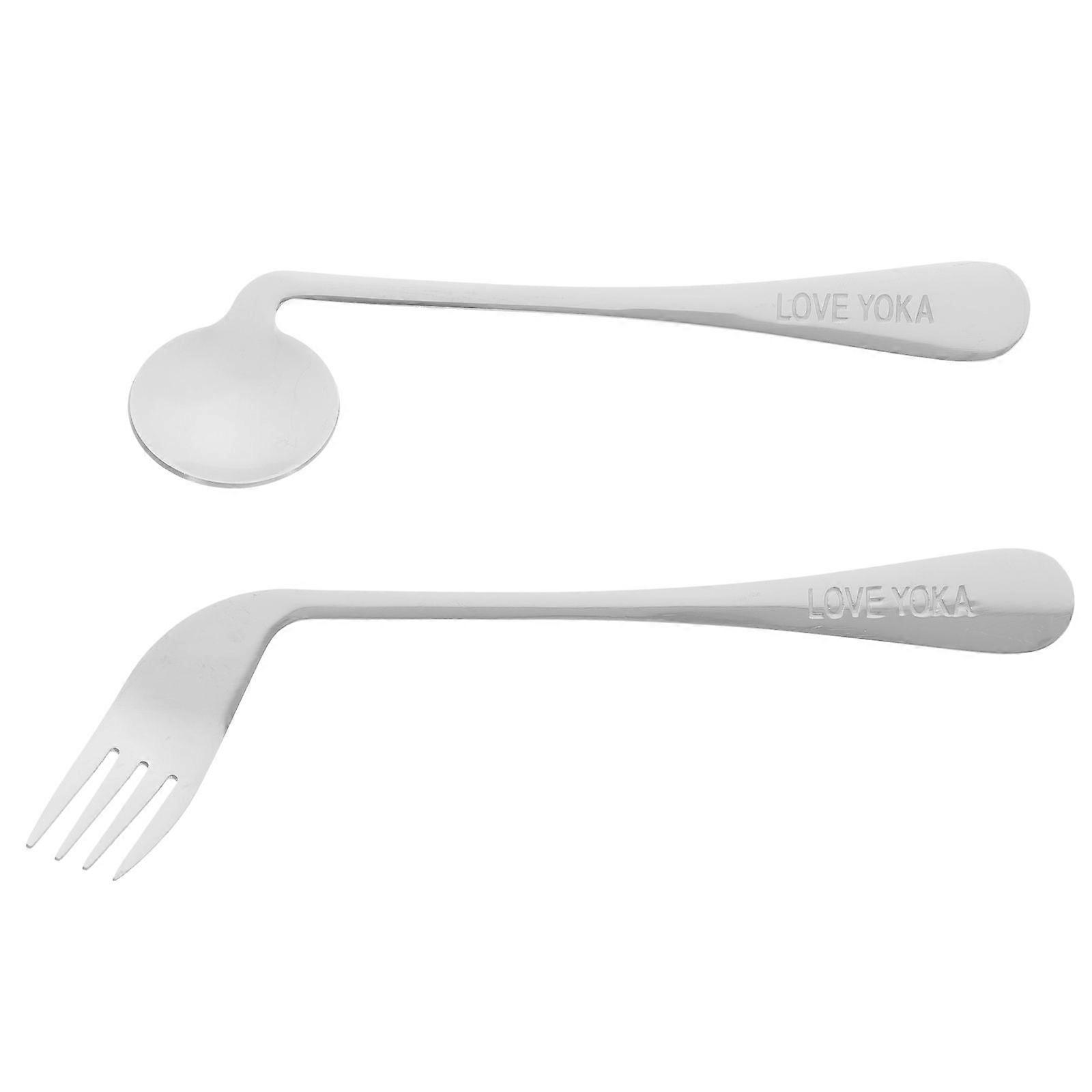 1 Set Practical Curved Fork Spoon Disabled Auxiliary Fork Spoon Easy Use Tableware Food Feeding Aids