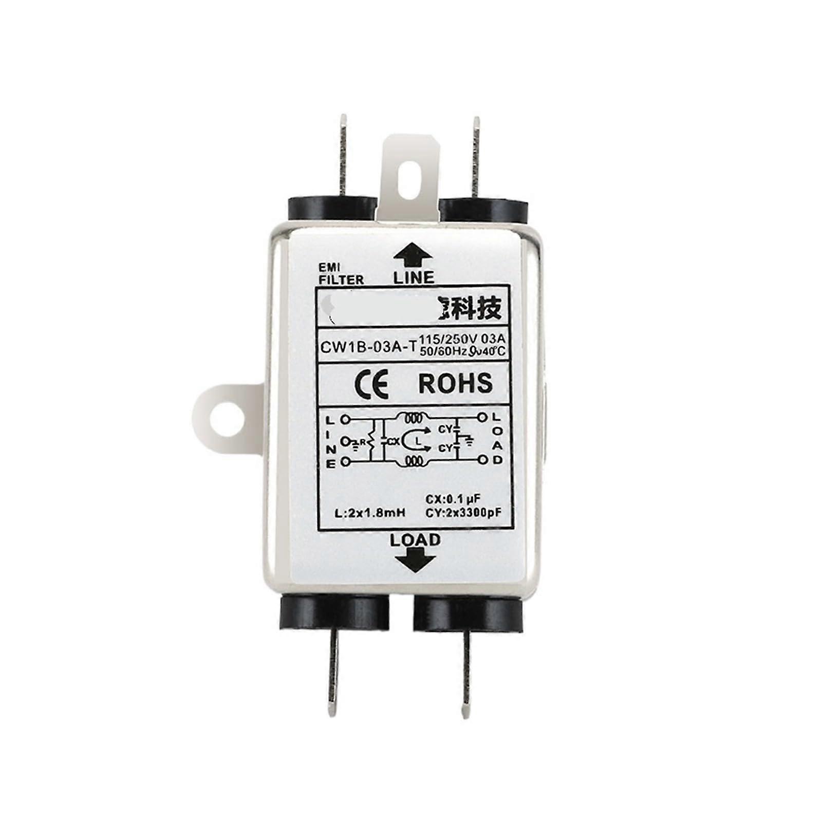 CW1B-T Single-Stage AC Power Filter, 3A, Plug-In T04, Single-Phase Interference Suppression