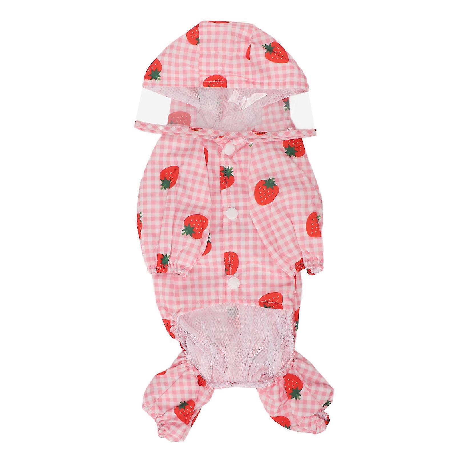 Dog Raincoat Hooded Reflective Breathable Lightweight Strawberry Patterns Puppy Rain Jacket for Daily Walking XL