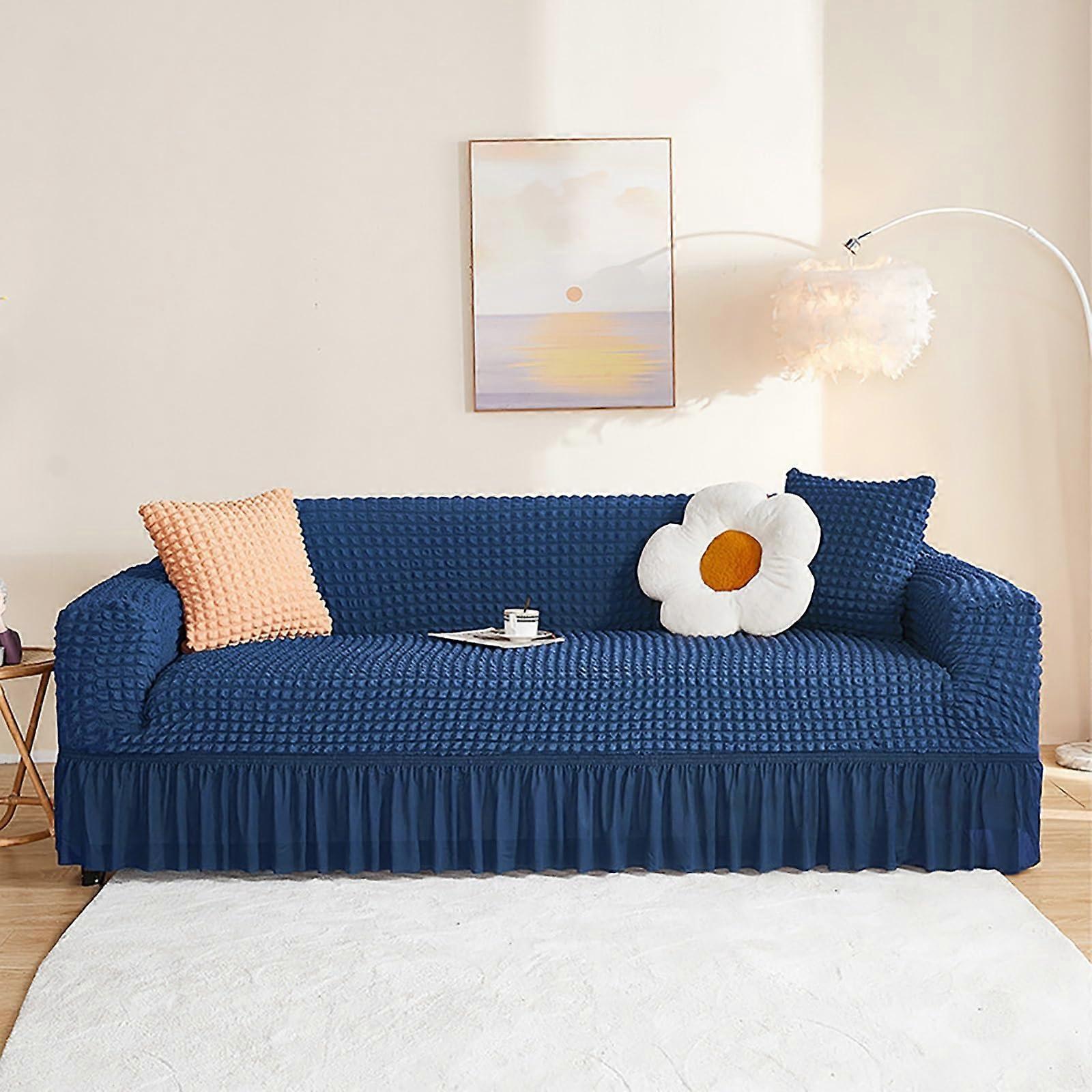 Elastic Sofa Cover with 360° Wrap, Thickened Fabric with Air Cushion Edge, Universal Fit for Sectional Sofas (Blue, 45*45cm Pillowcase)