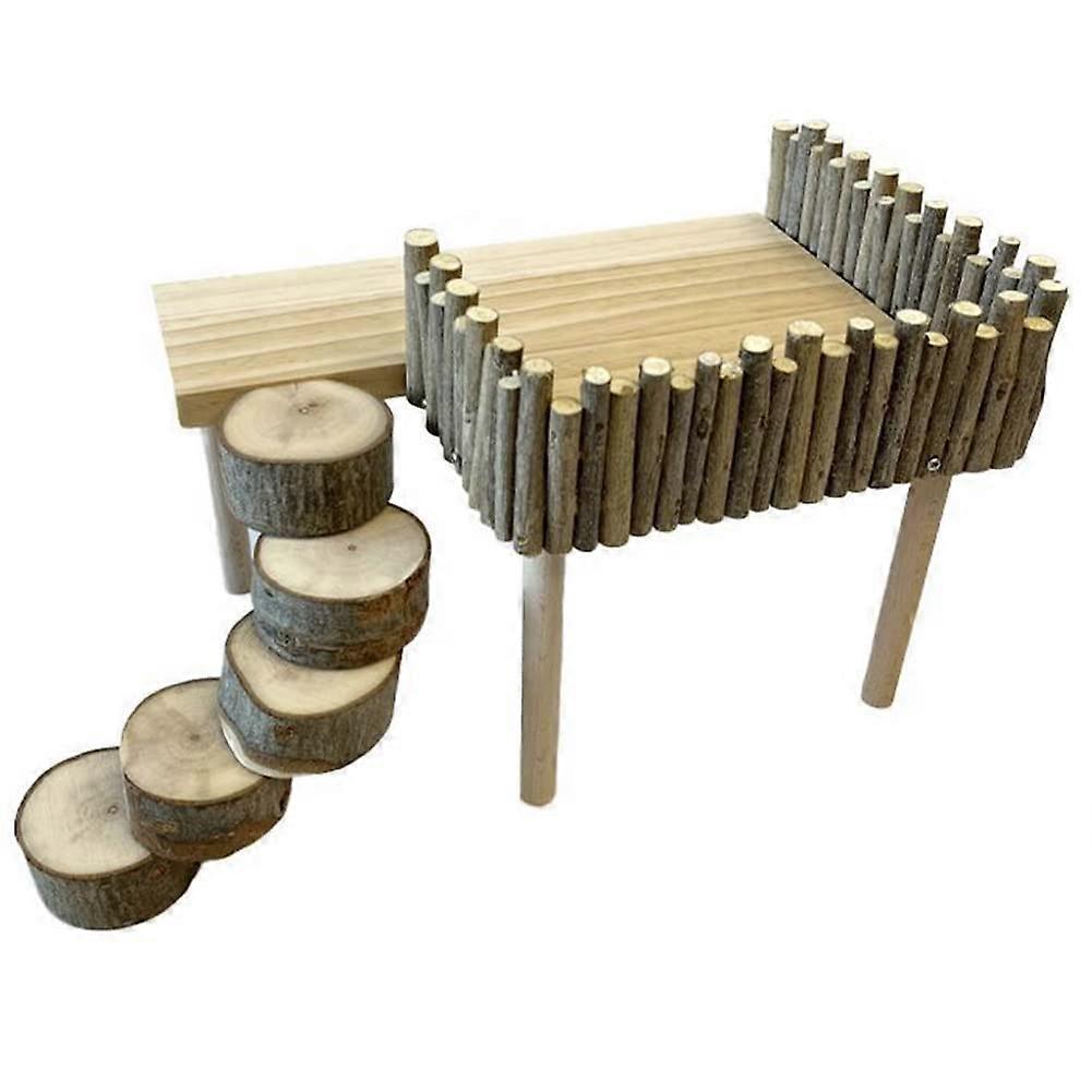 Wooden Hamster Climbing Platform with Ladder - Round Wooden Stand Shelf for Golden Bear Hamster Cage Accessories