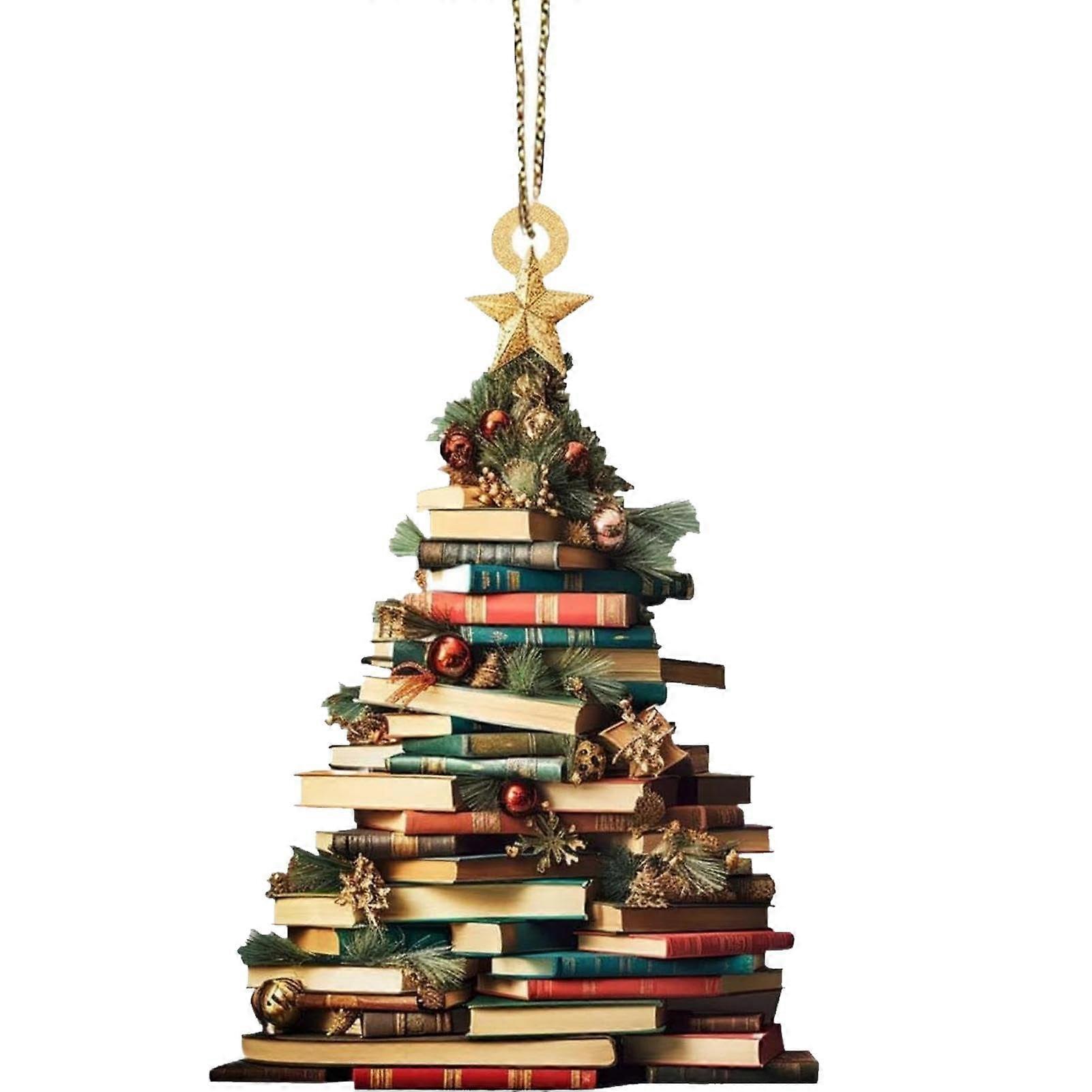 2D Acrylic Bookshelf Pendant For Christmas Tree And Car Pendant Books Stacked Ornament
