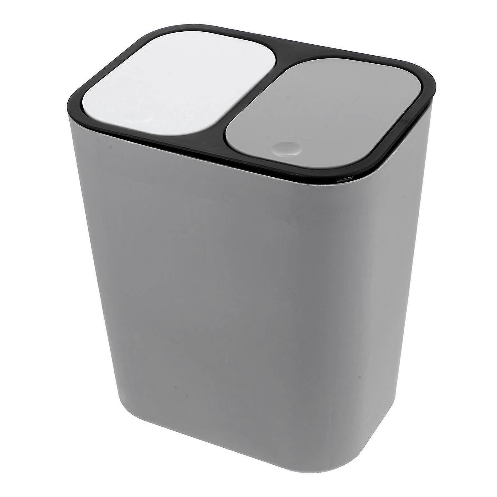 Double Layer Trash Can for Indoor Use   Dry and Wet Separation Garbage Bin for Recycling and Food Waste, Grey ABS Material