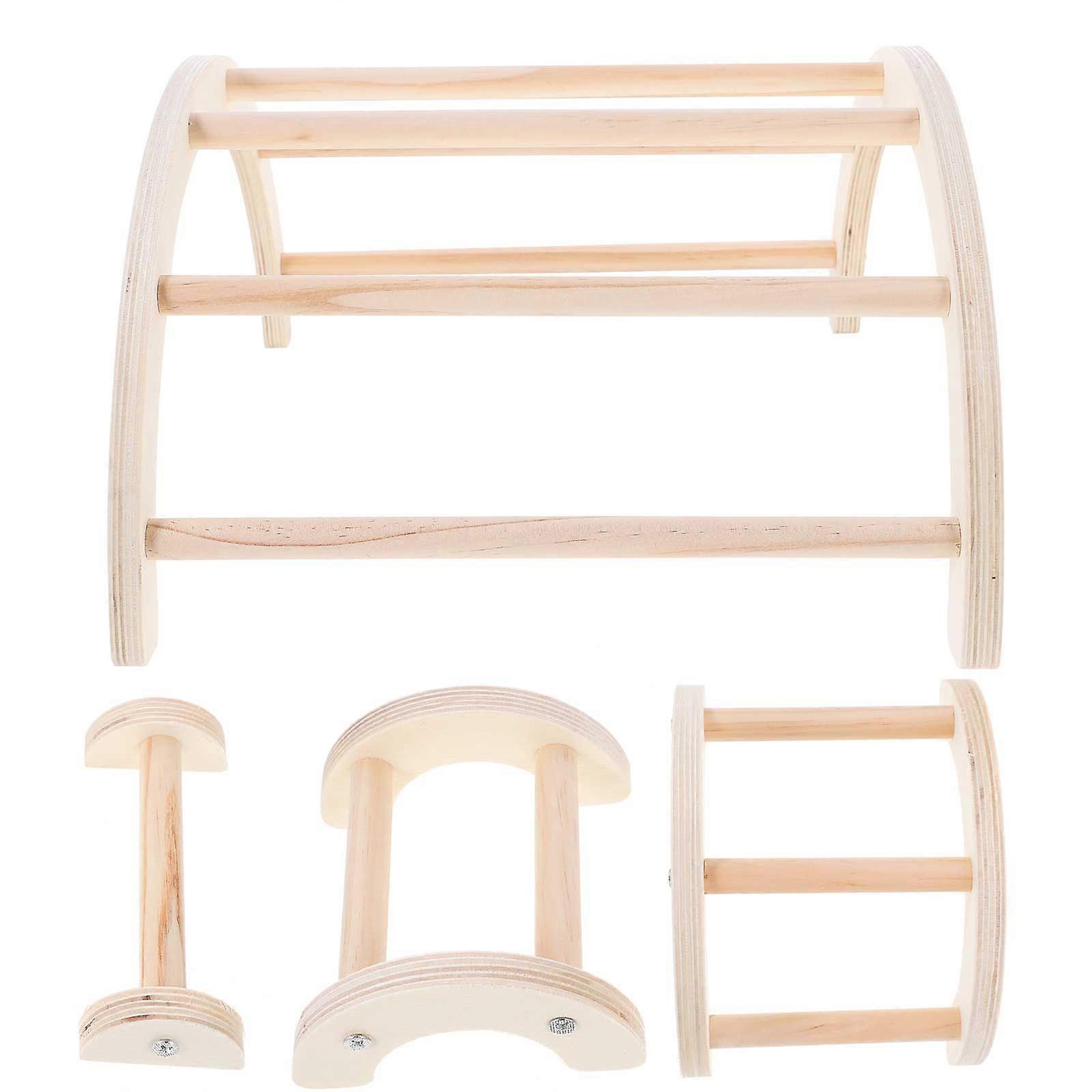 Bird Perch Stand Pet Perch Wood Stand Toy Simple Design Arch Bridge Beige Color 4Pcs