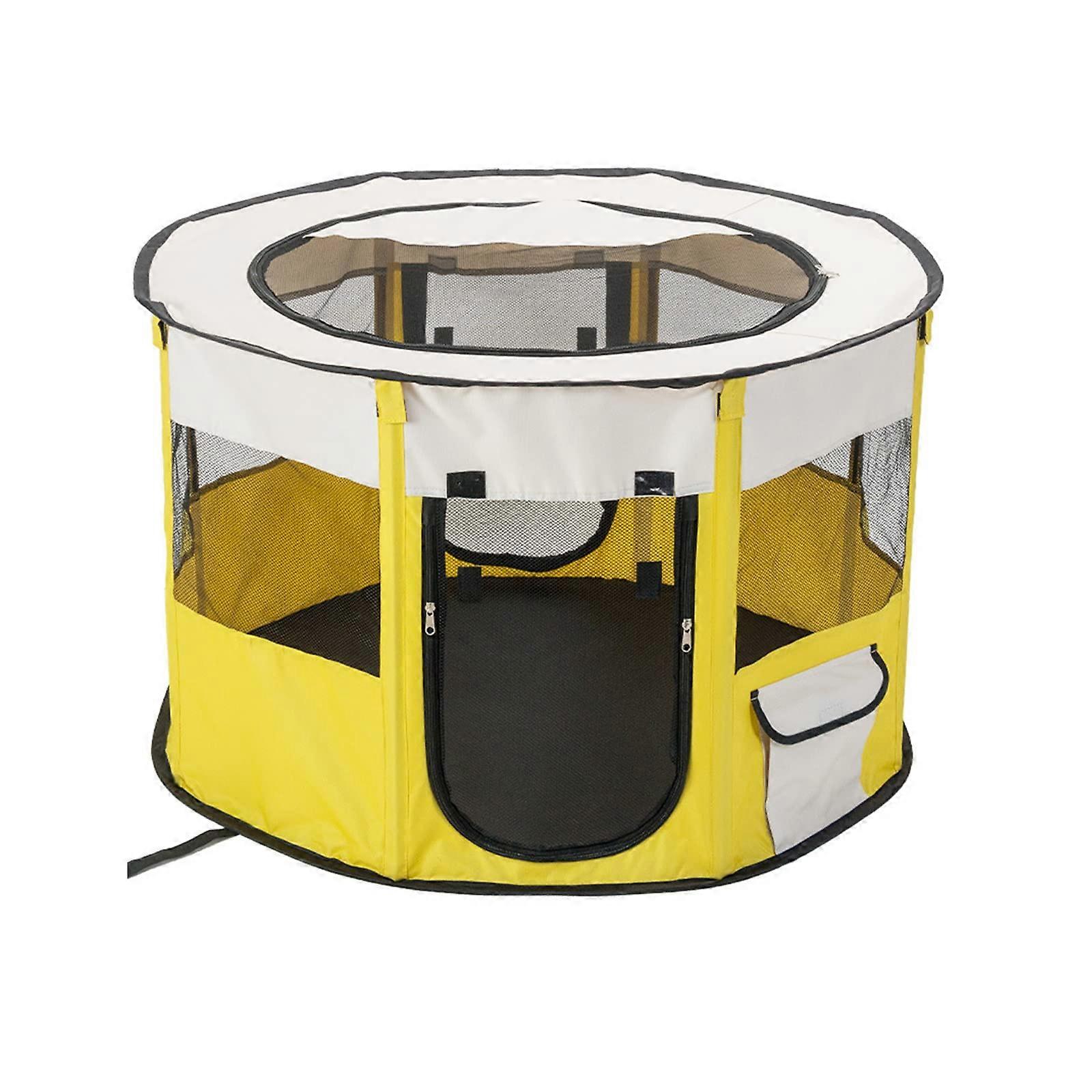 Pet Playpen for Small Dogs 48 Inch Portable Round Indoor Tent with Door, Top Cover and Mesh Window for Safe Play