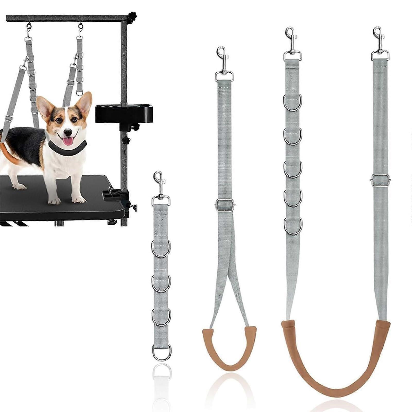 Adjustable pet grooming loops, set of 3, with Drings and safety leash for small, medium dogs and cats, gray.
