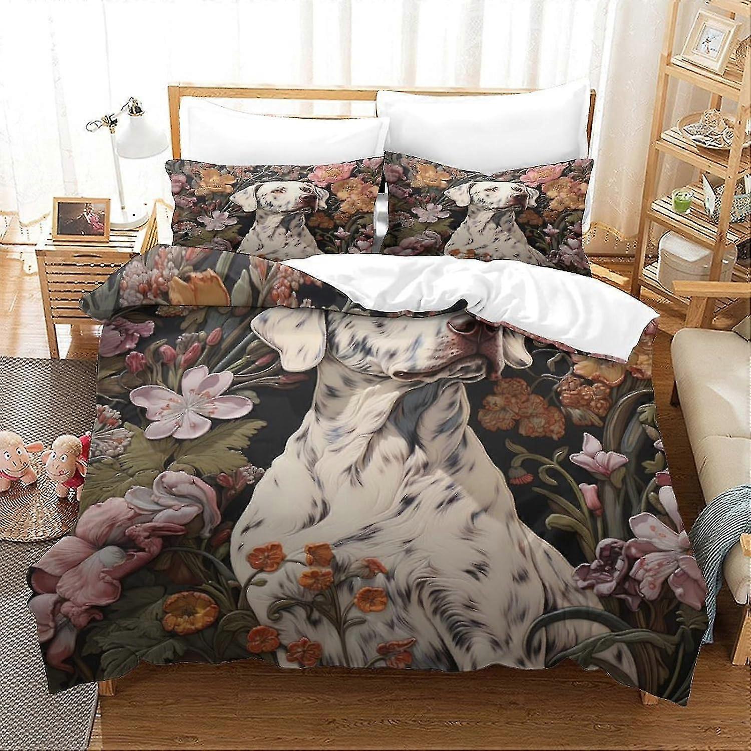 Conjunto de Cama com Arte de Flores para Cães com Capa de Edredom e Fronhas, Conjunto de 3 Peças com Zíper Oculto