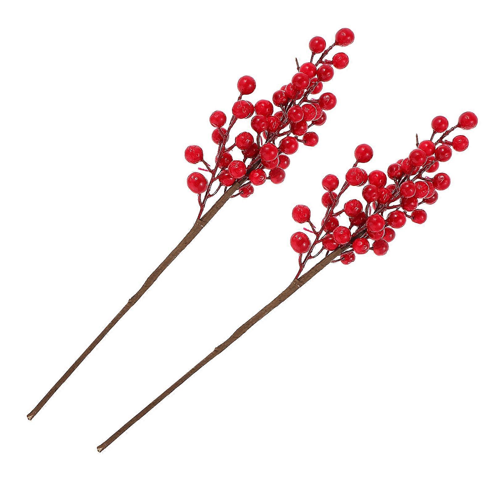 Artificial Red Berry Stems 2Pcs Foam Red Home Decoration Vivid Xmas Tree Additions for Festive Use