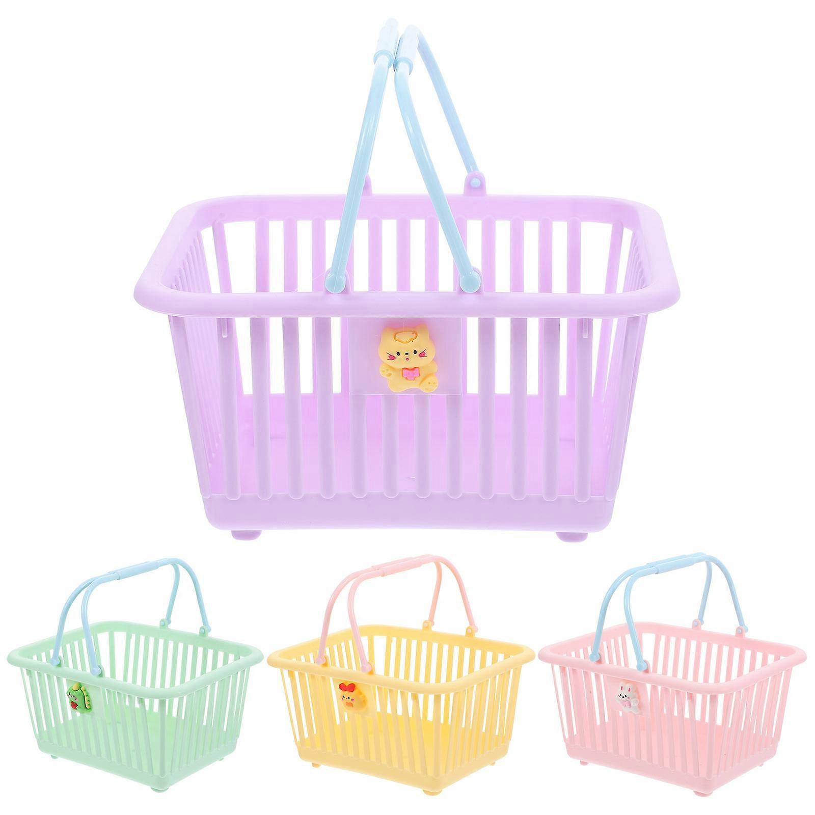 4pcs Portable Plastic Storage Baskets, Compact Lightweight Organizers with Handles for Stationery and Small Items