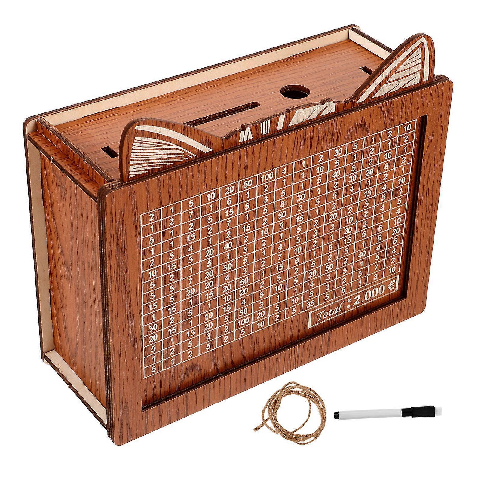 Wooden Piggy Bank for Money Saving with Targets Retro Style Light Brown Safe and Practical 7.5 Inches