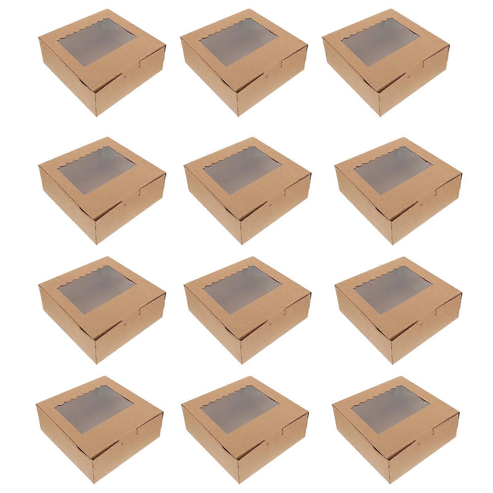 Transparent Window Cake Box Kraft Paper Boxes With Clear Windows For Birthday Party Cupcake Party 12Pcs