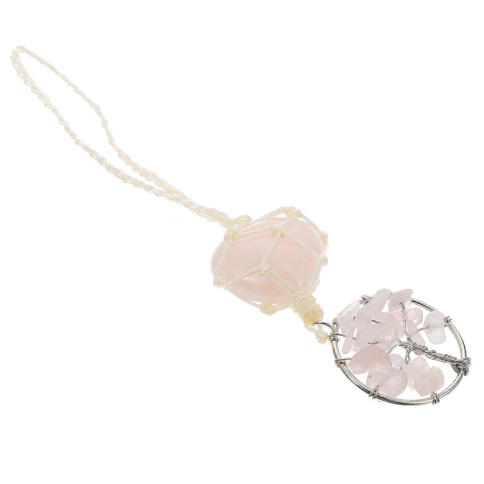 Natural Rose Quartz Tree Keychain Car Pendant Hanging Ornament with Delicate for Elegant Vehicle Decoration