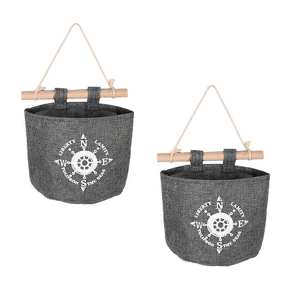 Stylish Black Cotton and Linen Wall Mounted Storage Bag for Home Organization with Large Capacity 2PCS