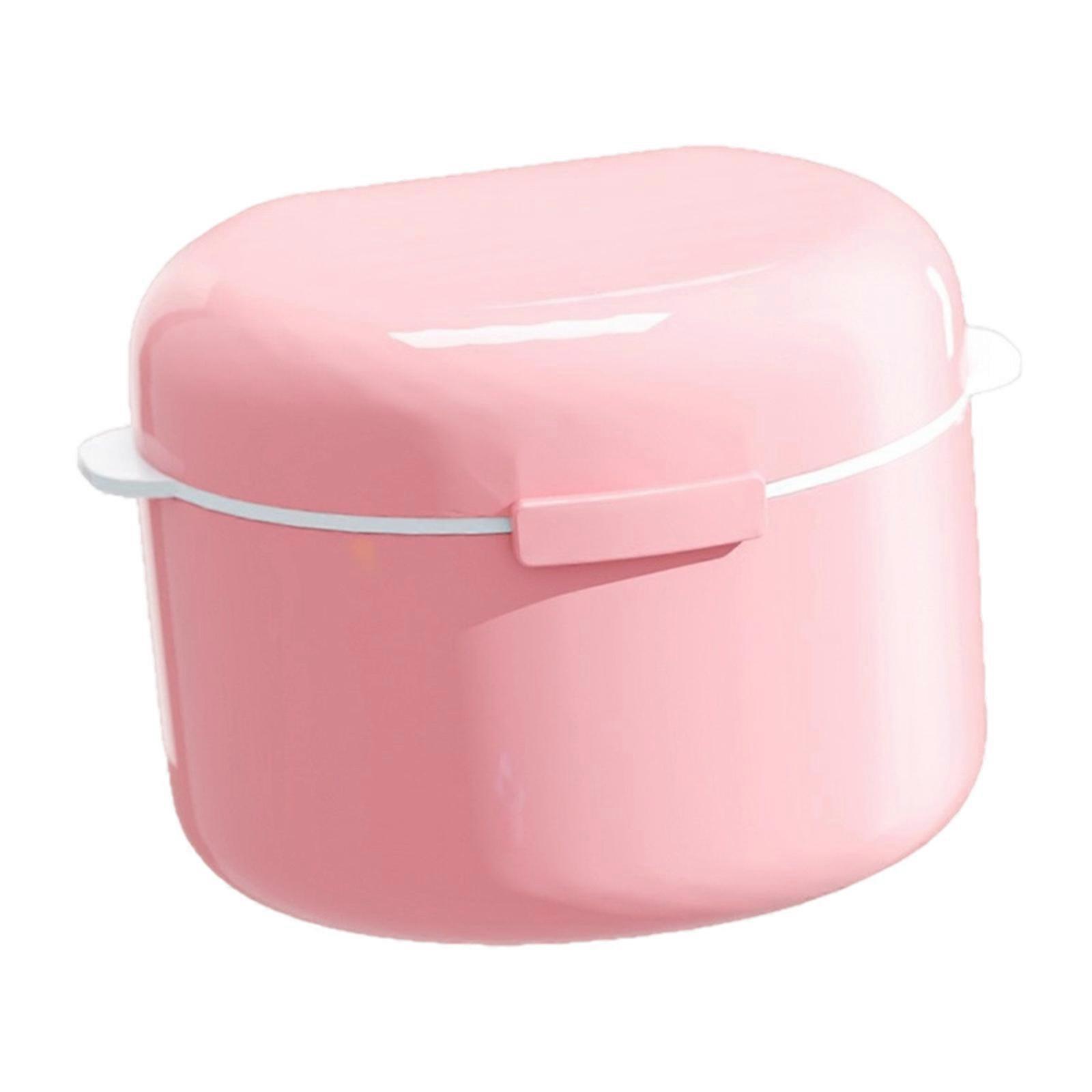 Full Denture Soaking Container With Removable Cleaning Mesh Secure Sealing Travel Friendly Case For Elderly Dental Care Pink