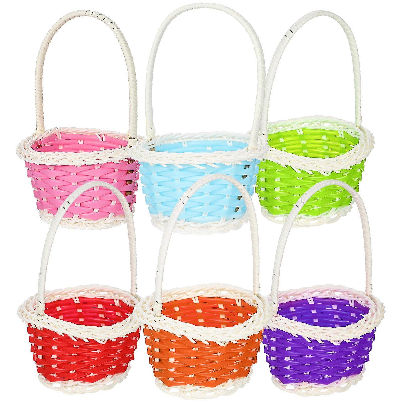 Assorted Color Mini Woven Storage Basket Set of 6 with Handle for Easter Eggs Fruits and Kids Play