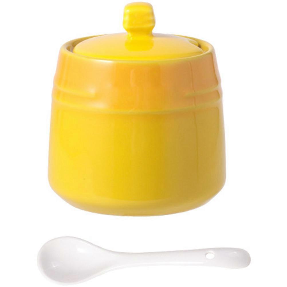Yellow Ceramic Salt Bowl for Kitchen Condiment Storage Safe and 1 Set