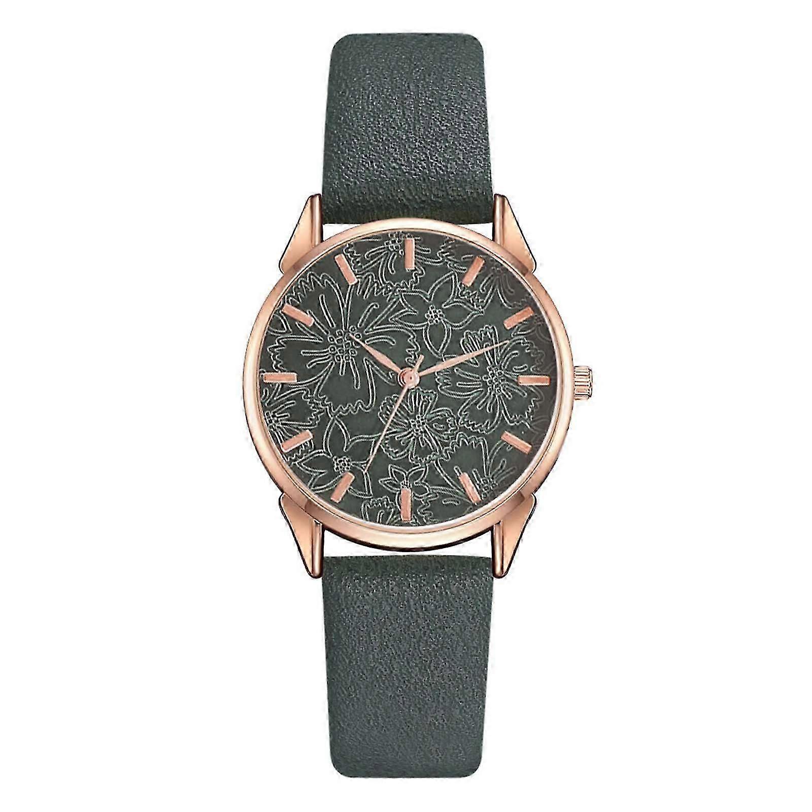 Montres Pour Femmes Femmes Mode Vert Cadran En Cuir Dames Bracelet Montres Ensemble Quartz Poignet