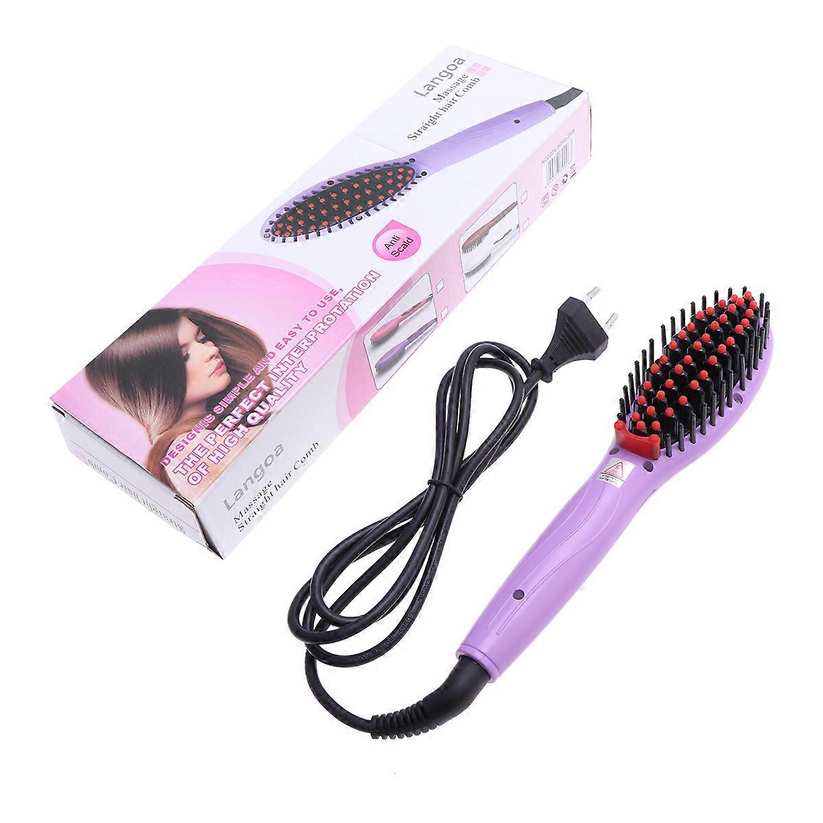 Portable Hair Straightener Brush Straightening Comb For Women Daily Use With Purple Color And Anti-scald Function 1Pack