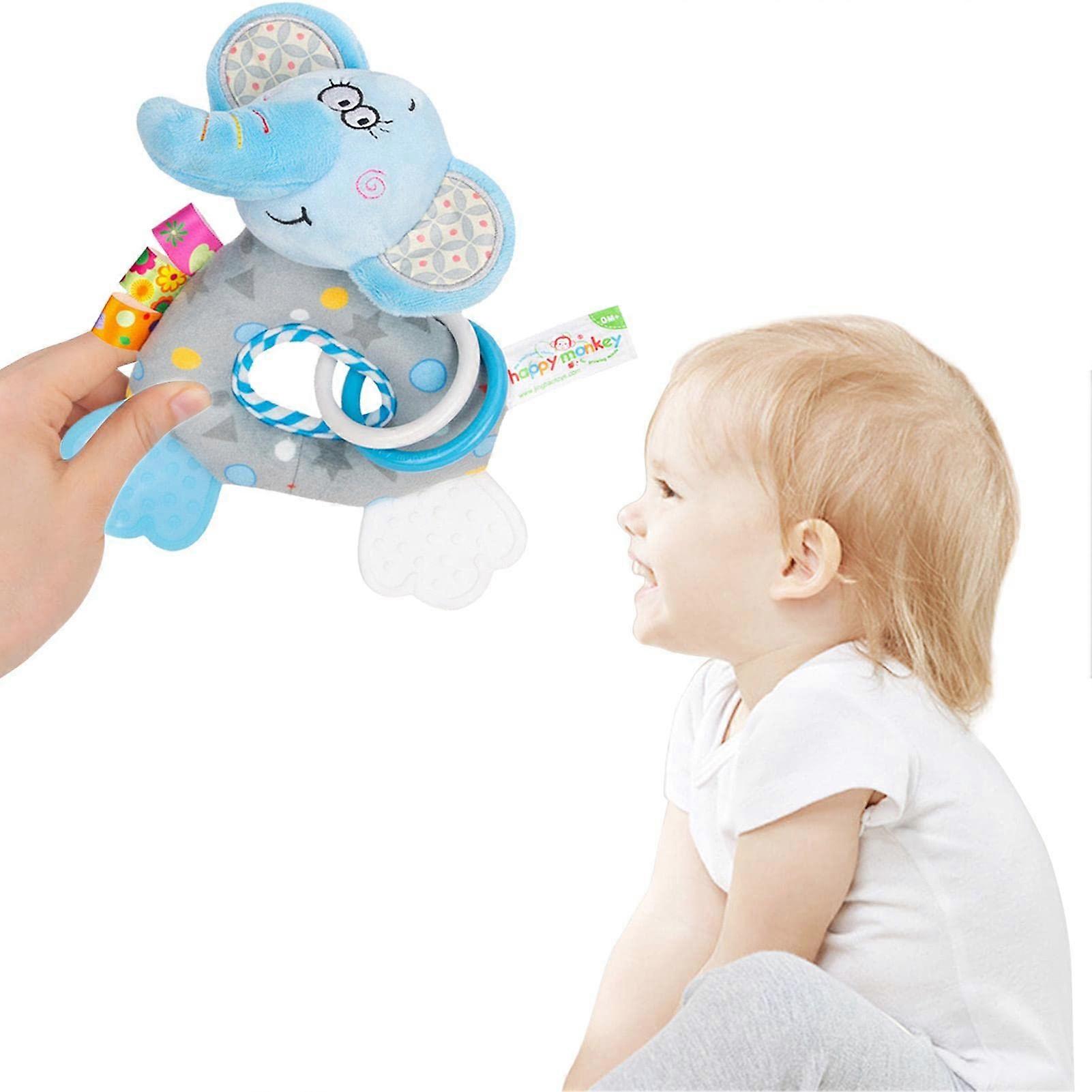 Baby Soft Rattle Shaker - Plush Newborn Rattle Toy for Babies 0-18 Months, Adorable Farm Design, Blue Color