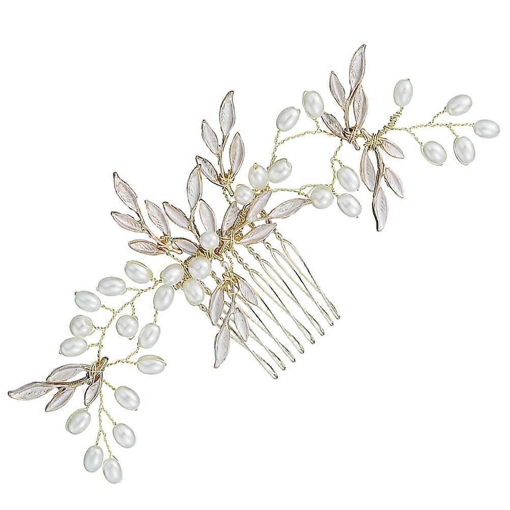 Alloy Hair Decoration 1Pcs Bridal Leaf Shape Hair Comb Suitable For Weddings Engagements Parties Daily Use Golden Color Design