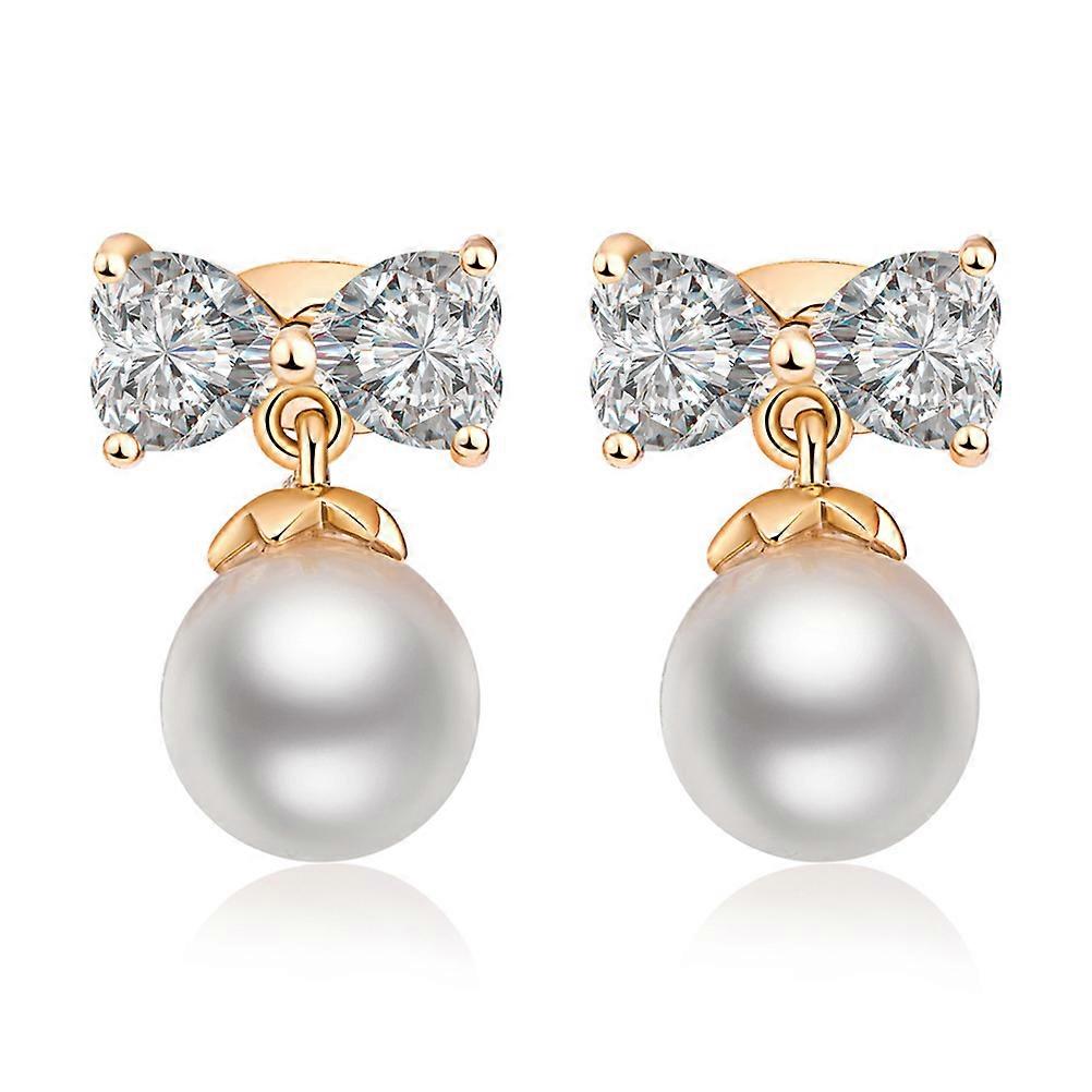 Pearl Earrings for Women with Bow Knot Design Alloy Artificial Pearl Rhinestone Multi Color 0.8 Inches