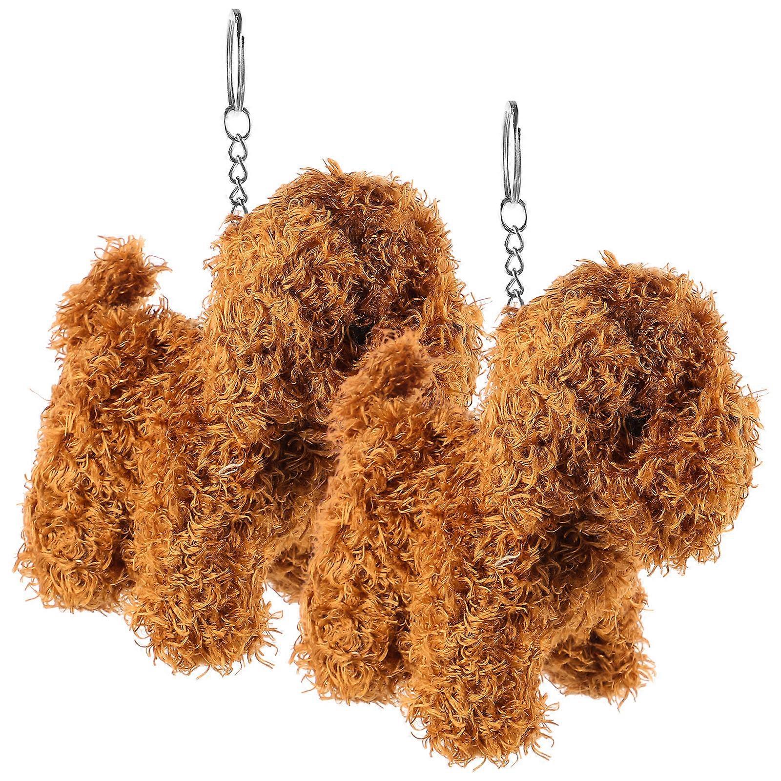 Animal Pendant Set 2Pcs Dog Stuffed Toys Cartoon Dog Shape Brown Color Key Ring Decor For Kids And Dog Lovers