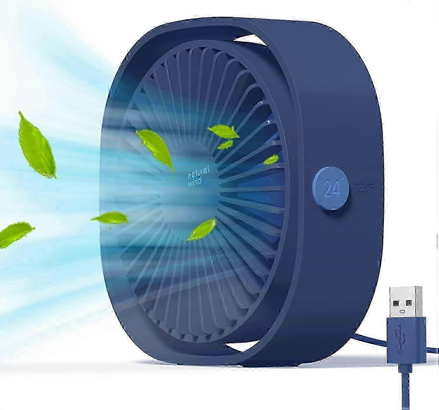 AURA USB Fan Mini Portable Fan Silent Fan Desk Fan 3 Speeds Adjustable USB Powered (Blue)