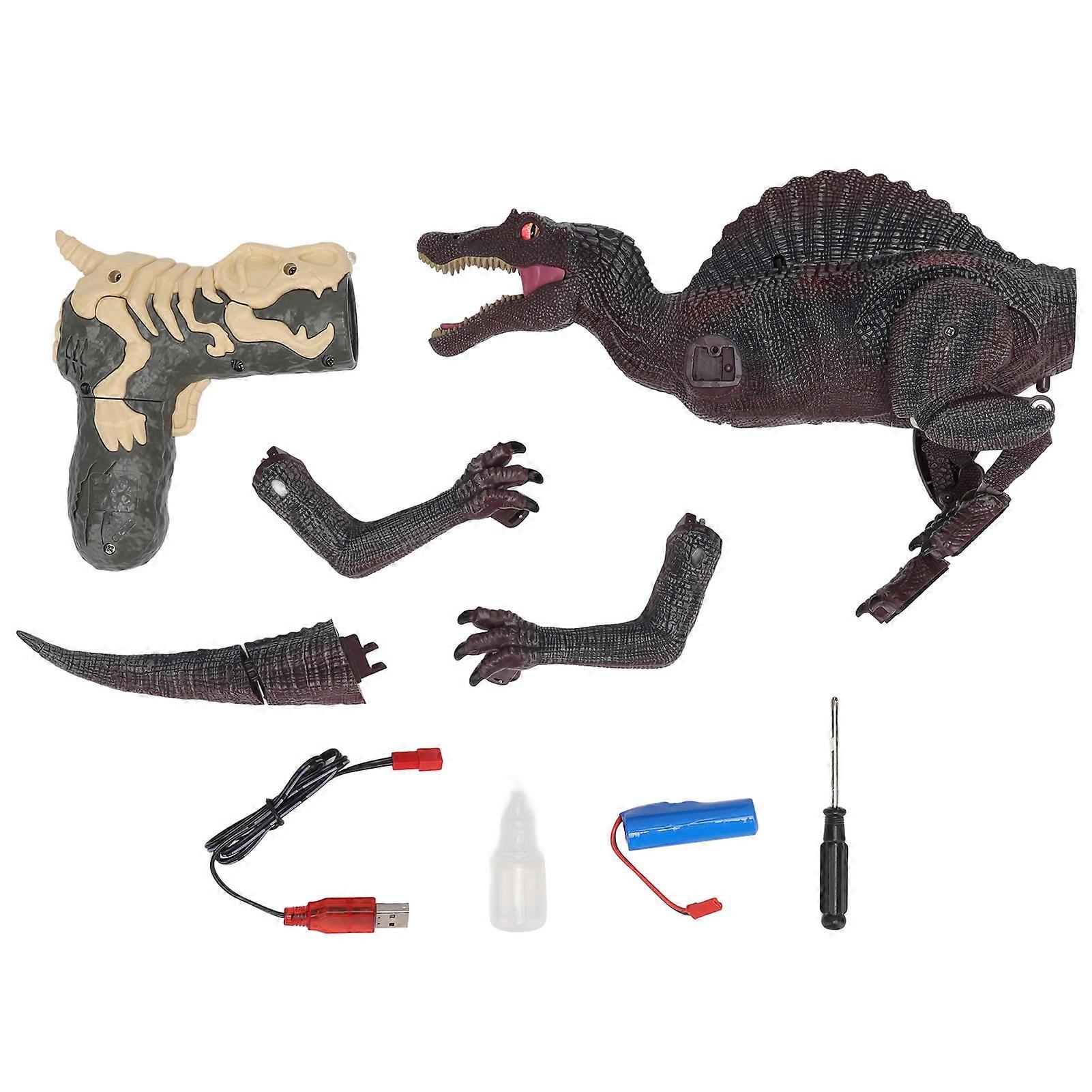 Remote Control Dinosaur Toy with LED Lights and Smart Mechanical Features in Grey/Red