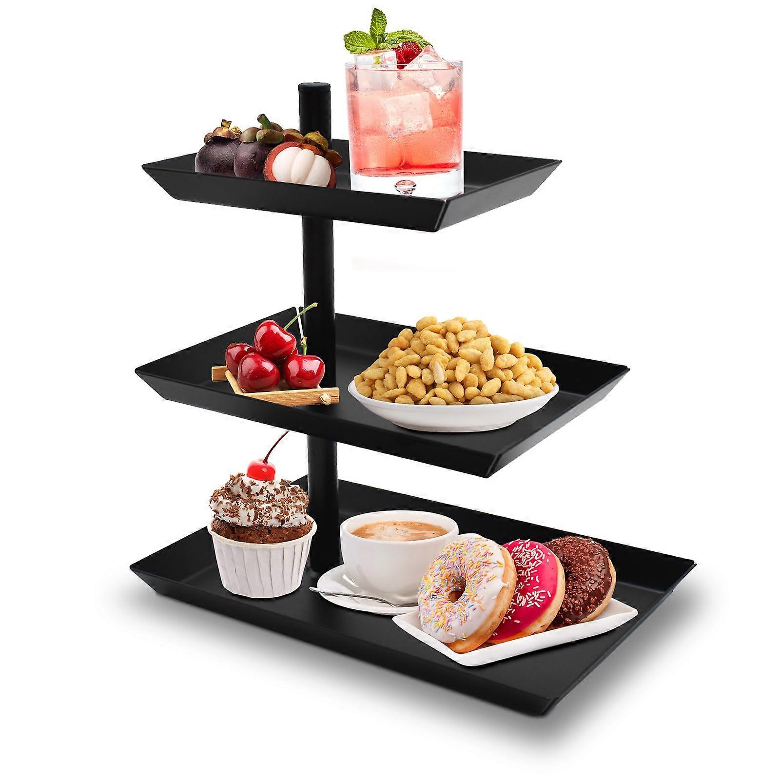 Cake Stand with 3 Levels, Black Metal 360° Rotating Serving Stand for Birthday, Wedding, Party, Fruit and Snack Tray