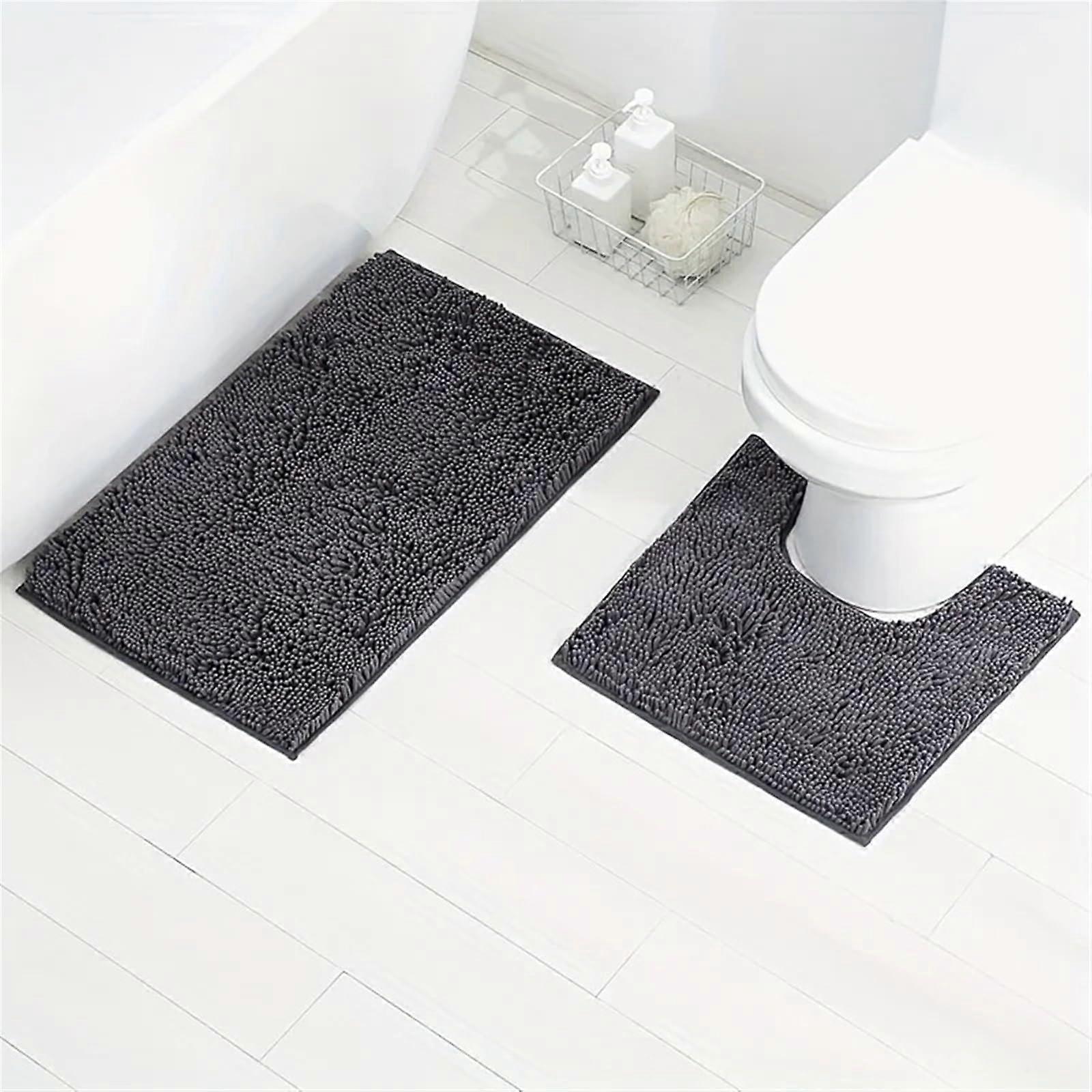 Soft Non-Slip Bathroom Mat Set for Living Room, Dark Grey, 2 Pieces, Durable and Comfortable Material
