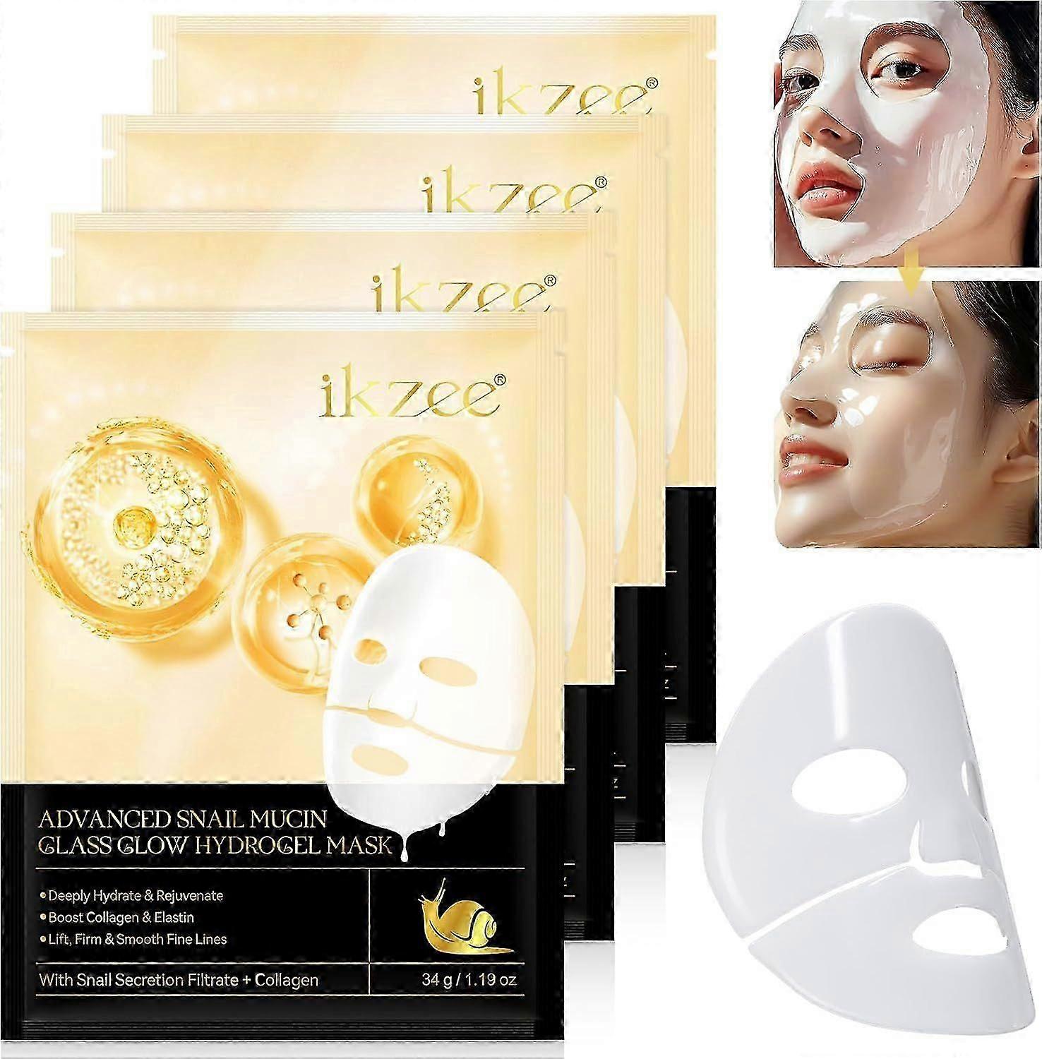 Advanced Snail Mucin Glass Glow Hydrogel Face Masks, Collagen Face Real Deep Mask, Hydrogel Night Moisturizing Mask, 4PCS Mucina Serum Snail Face Mas