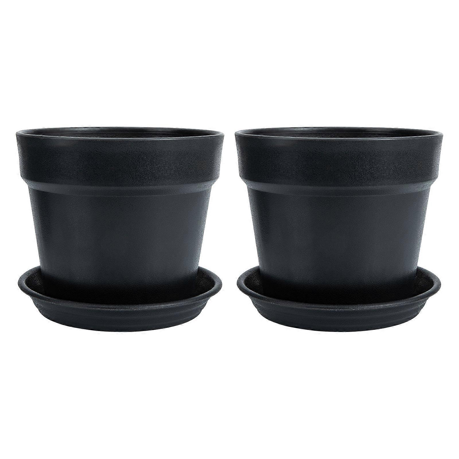 Decorative Flower Pots for of Durable PP Plastic with Drainage Holes Black 2 Sets