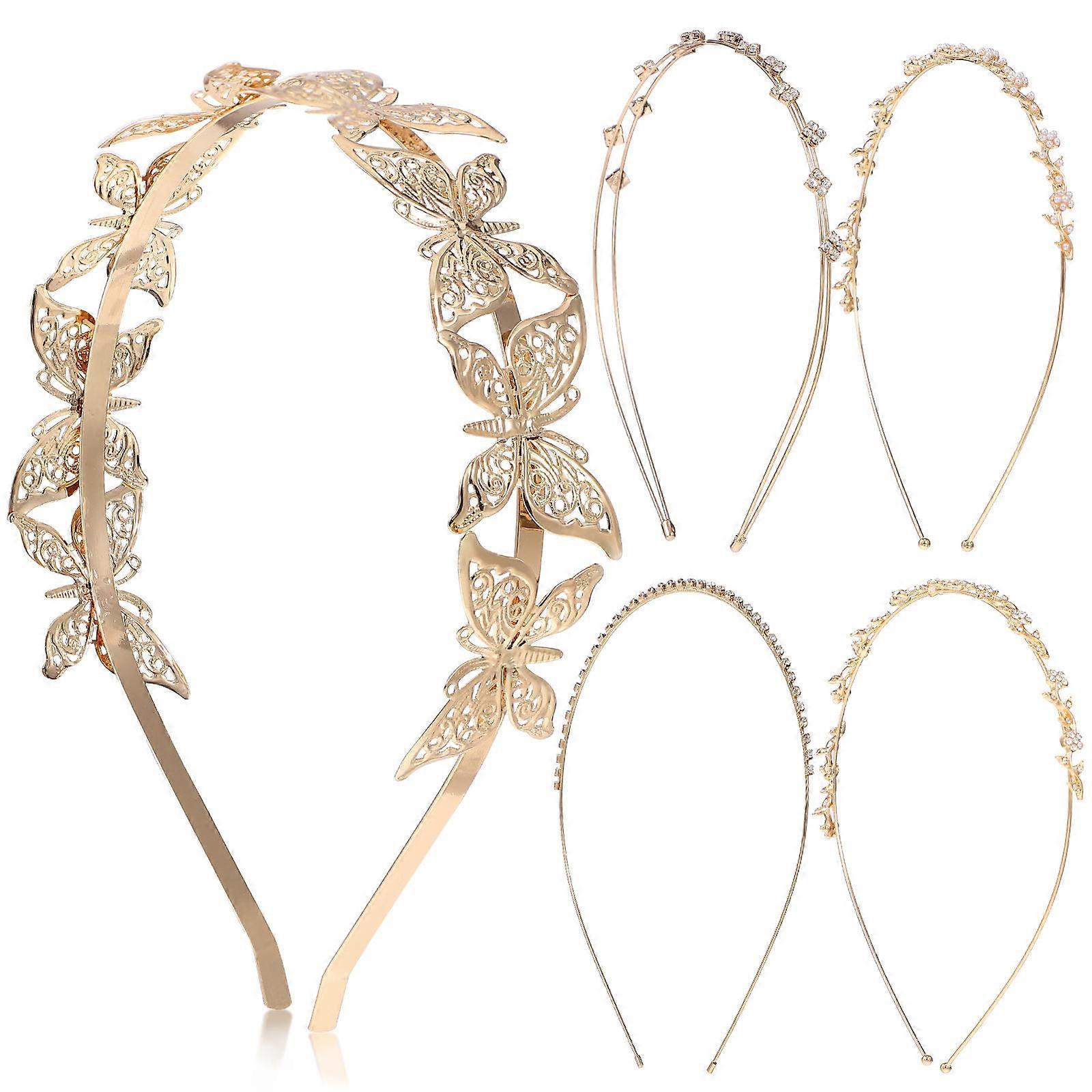 Golden Headbands for Decor Different Styles with Premium Metal Material 5 Pieces