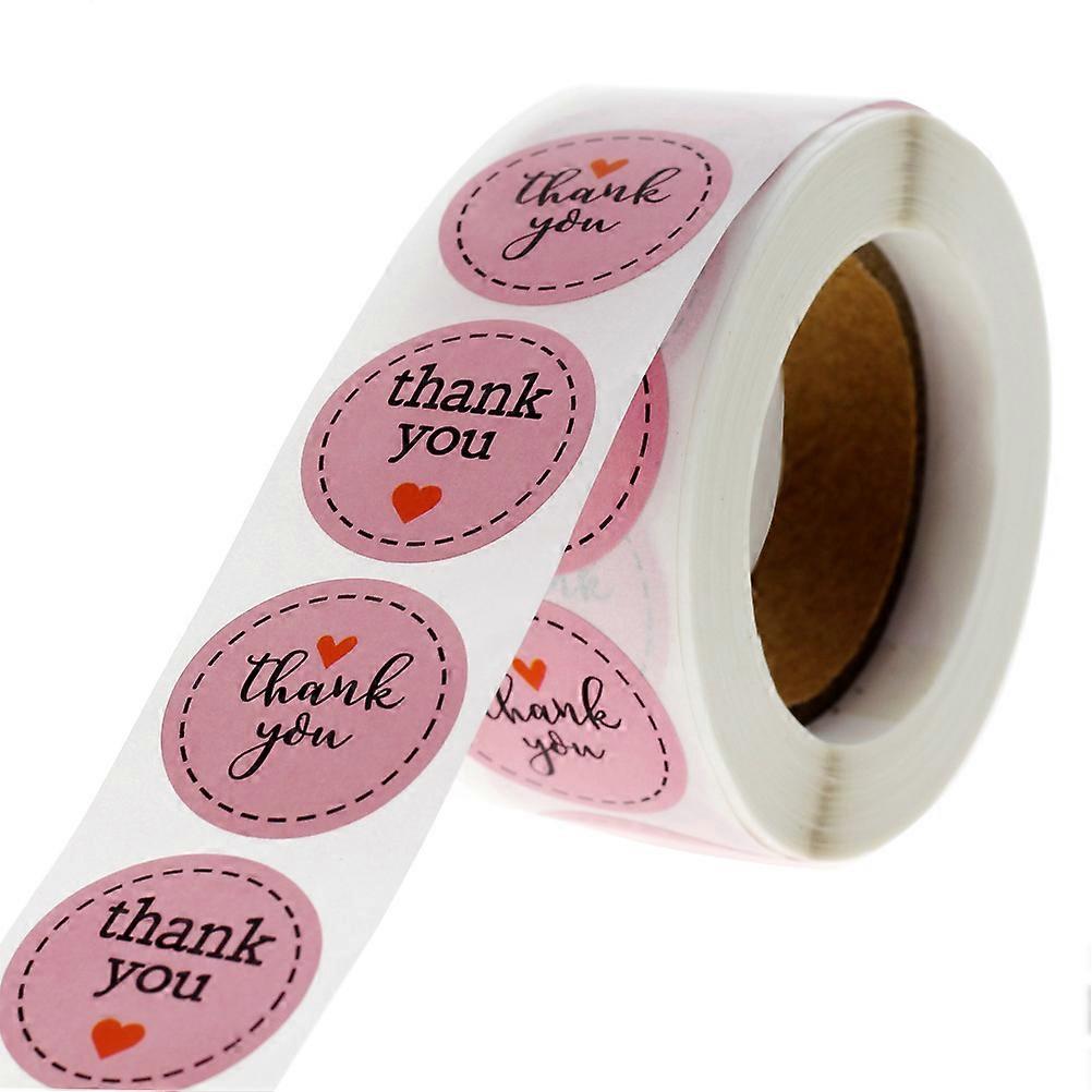 Thank You Stickers 500Pcs Roll For Dessert Packages Pink Adhesive Labels Simple Design For Parties