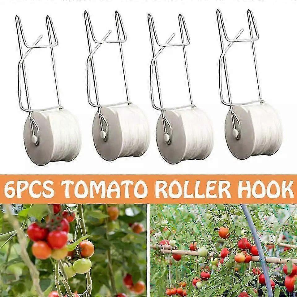 6 pcs Tomato Trellis Rollerhook, Tomato Support Hooks, Twine, for Plant, Greenhouse,Flower Vine Crop Trellis Kit, Roller Hook