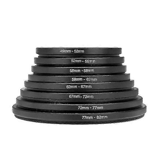 8 pcs Metallic Step-Up Rings Universal Lens Filter Adapter Set - Camera Equipment