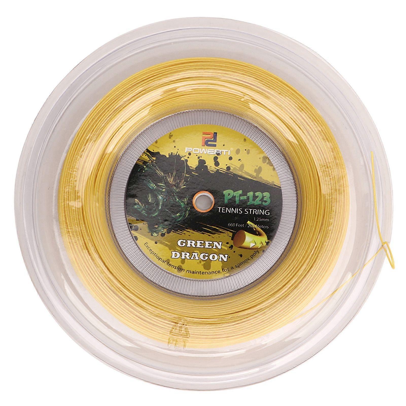 1.25mm Tennis Racket String Double Ribbed Pattern Beat Resistant Polyester Tennis String for Teenager 200M Golden Yellow