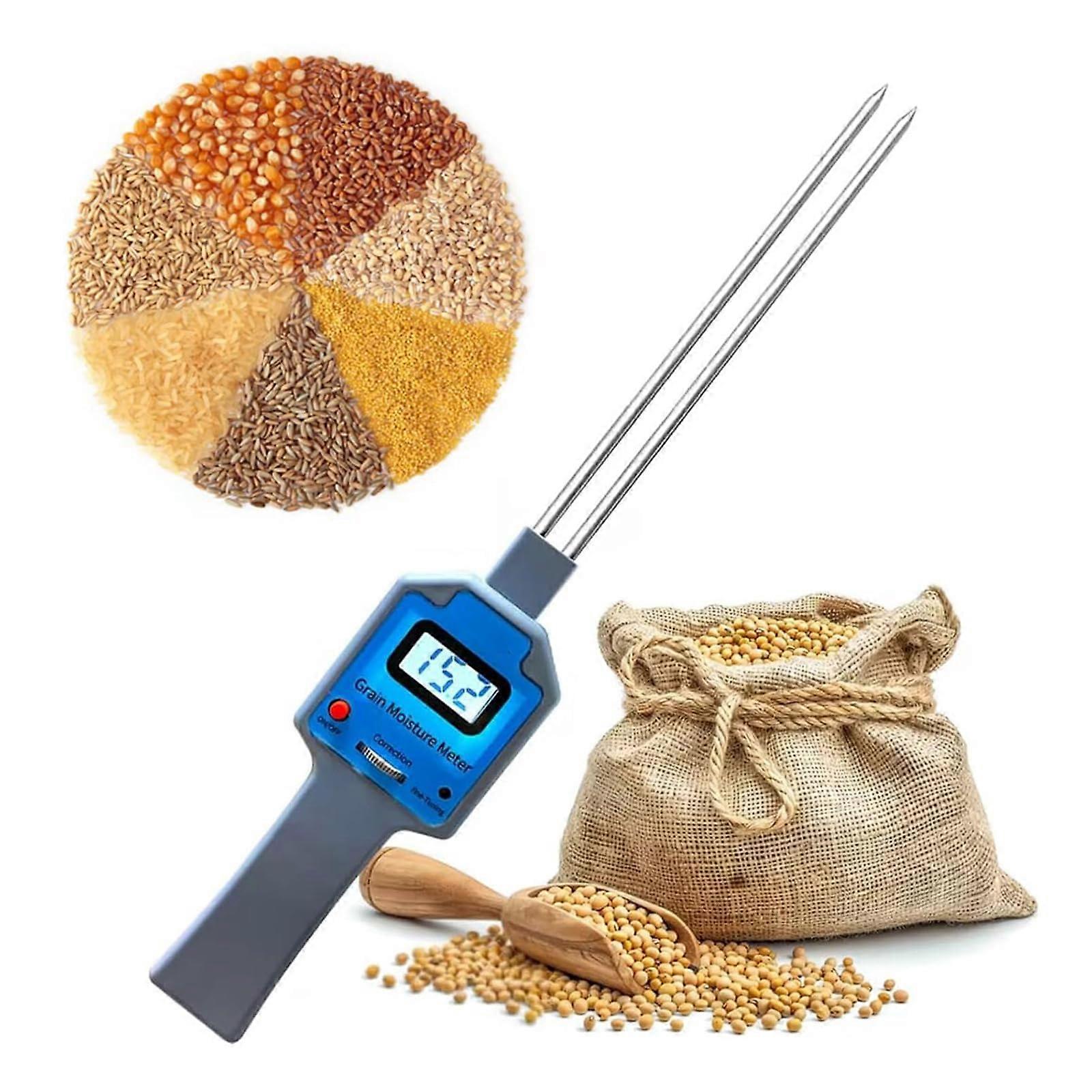 Handheld Grain Moisture Meter, 3Second Response Time, 525% Range, 0.3% Accuracy, 10 to 42 C, Barley, Corn, Hay, Oats